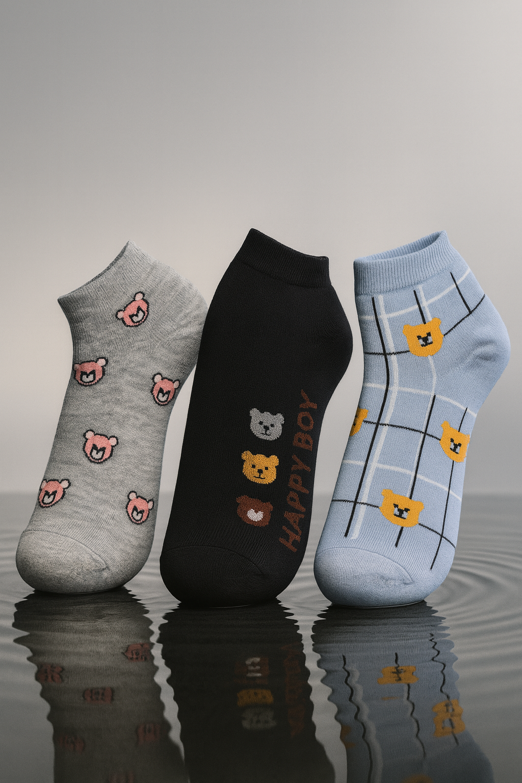 Conjunto de 3 pares de Meias divertidas com estampa de ursinho