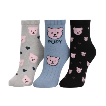 Conjunto de 3 Pares de Meias divertidas com ursinho
