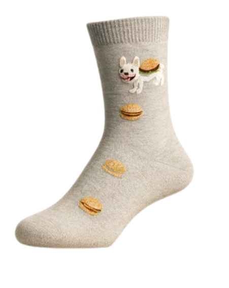 Meia Cinza com Cachorro e Hambúrgueres