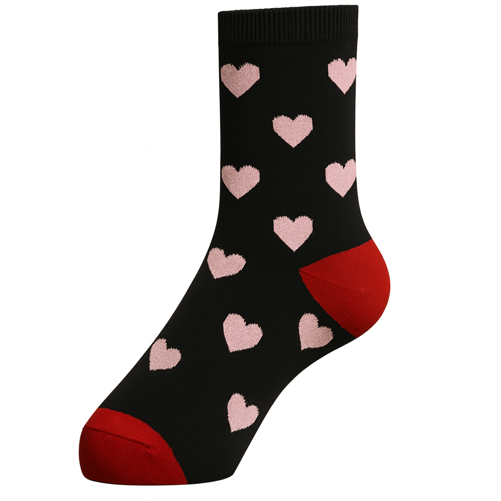 Meia preta com corações