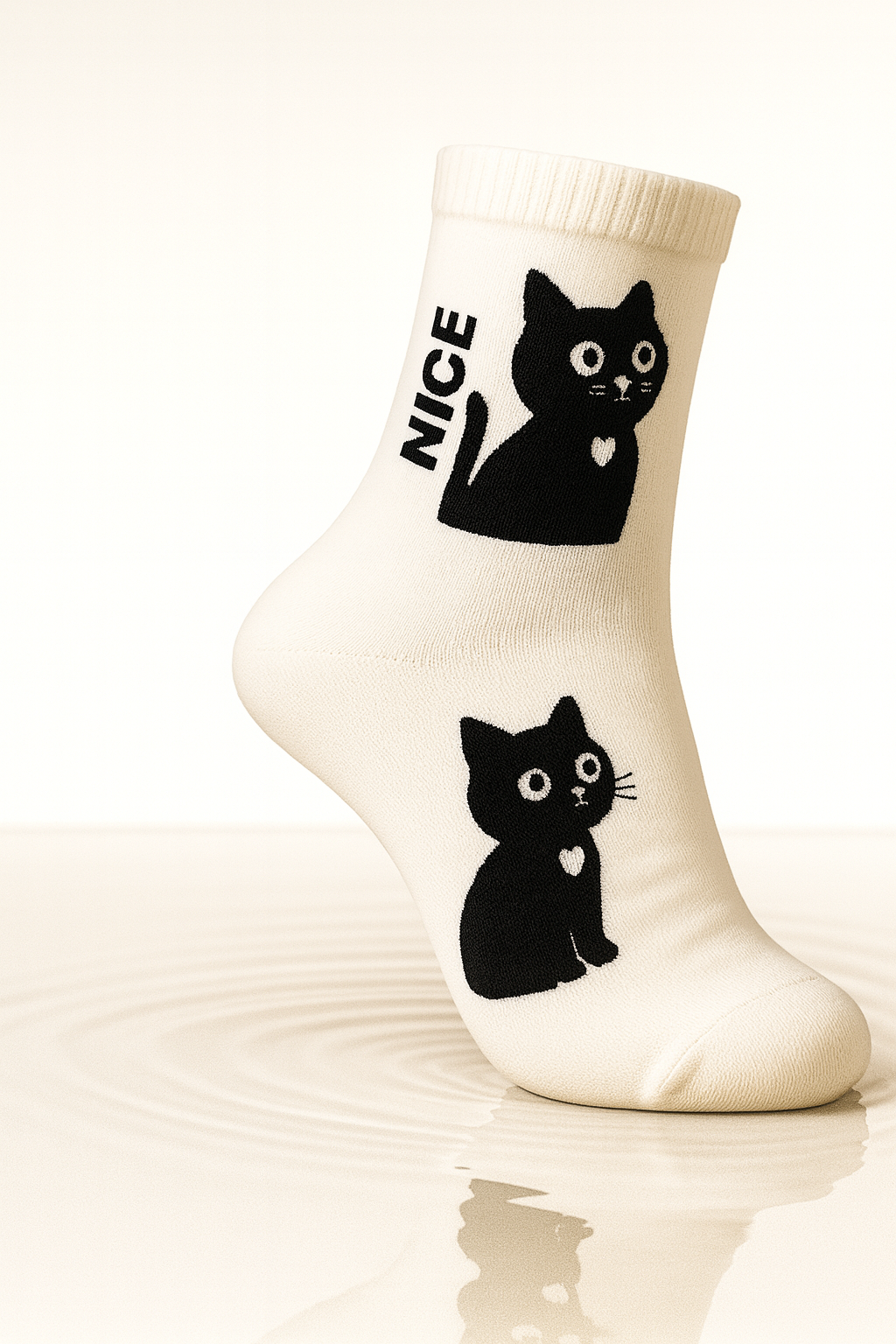 Meia branca com estampa de gato