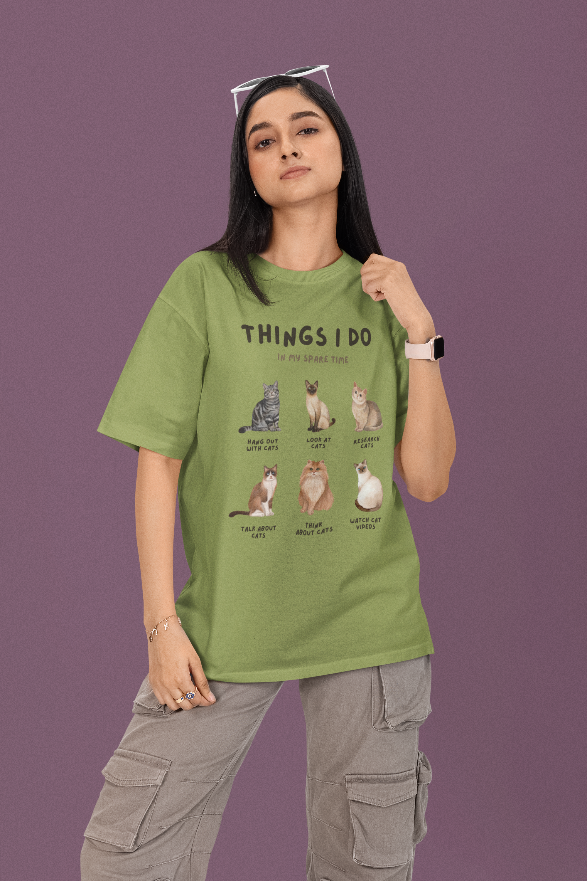 Green Cat Print T-Shirt