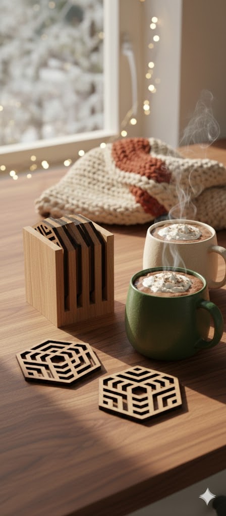 Dessous de verres hexagonaux en bois