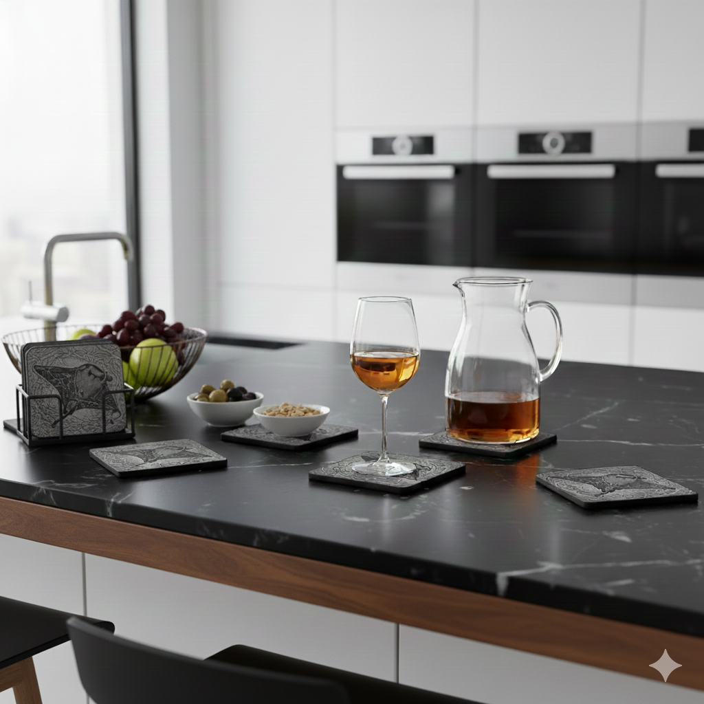 Sous-verres en ardoise motif raie Manta