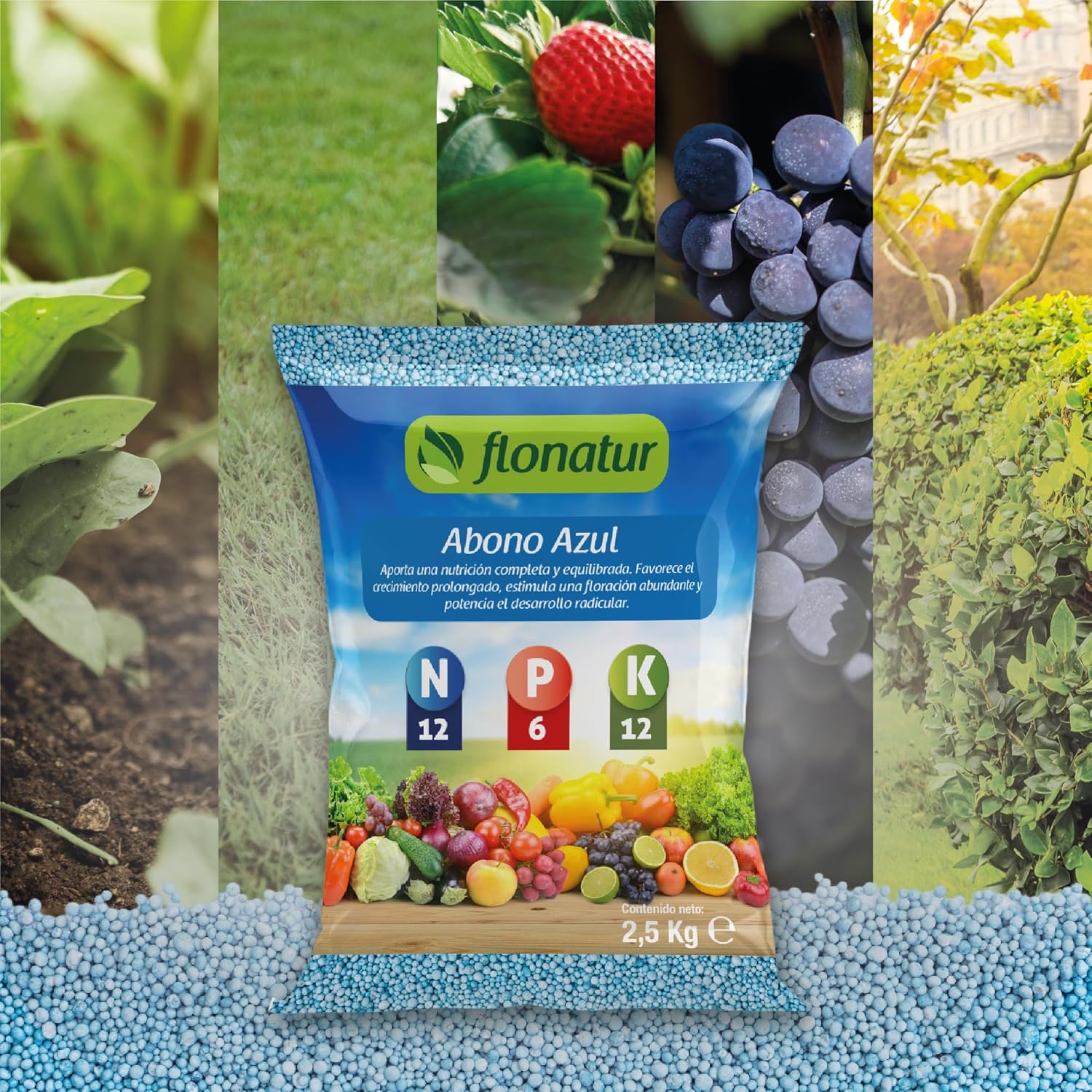 Abono Plantas, Abono Azul Granulado, Fertilizante para Plantas Verdes, Tomates y Orquideas, NPK 12-6-12 Abono Azul Universal para Mezclar con Tierra para Plantas