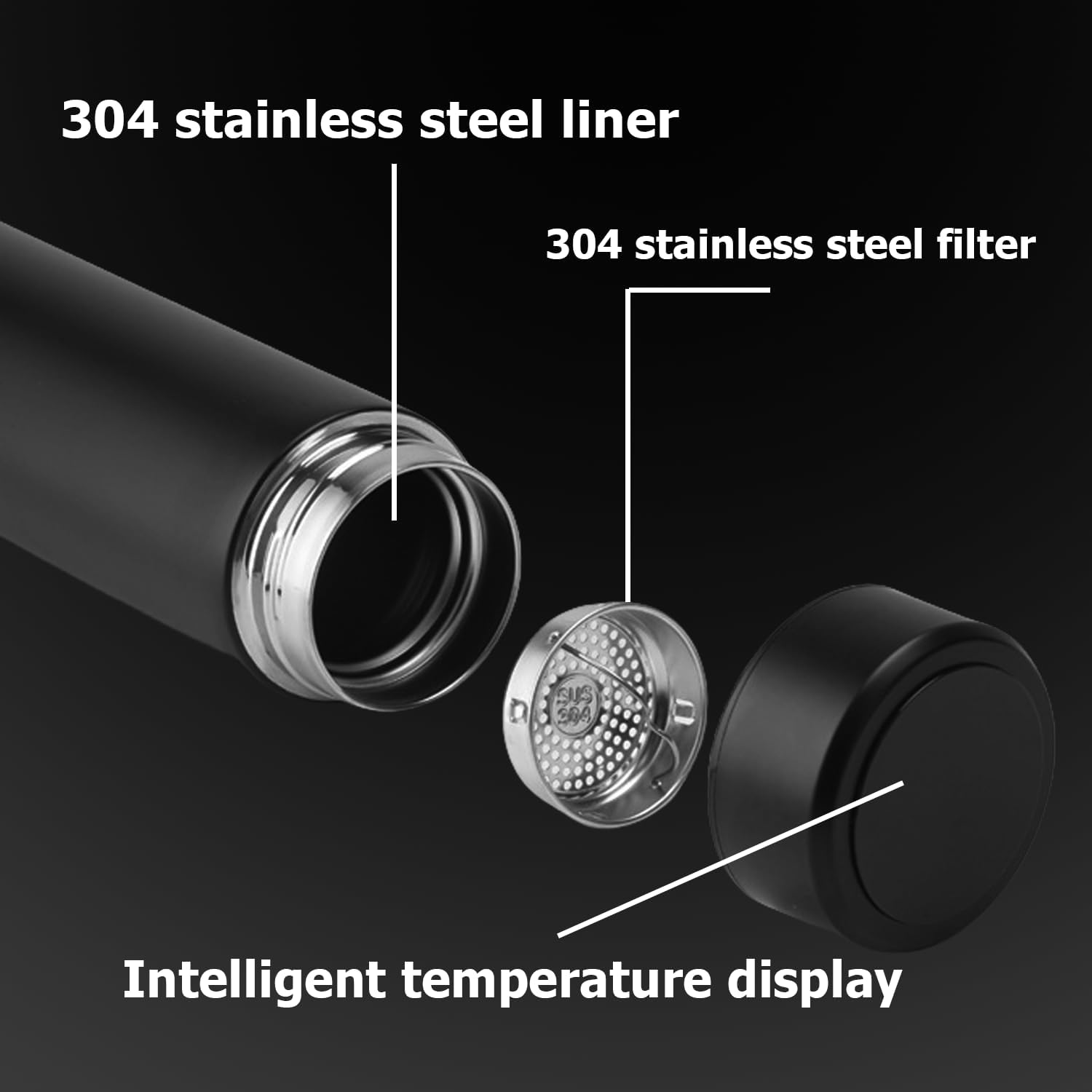 Termo de acero inoxidable:Taza de Viaje,Termo Taza 500ML Travel Mug,Botella de agua inteligente deportiva con pantalla LED de temperatura,Termo termo para agua fría y caliente Thayba