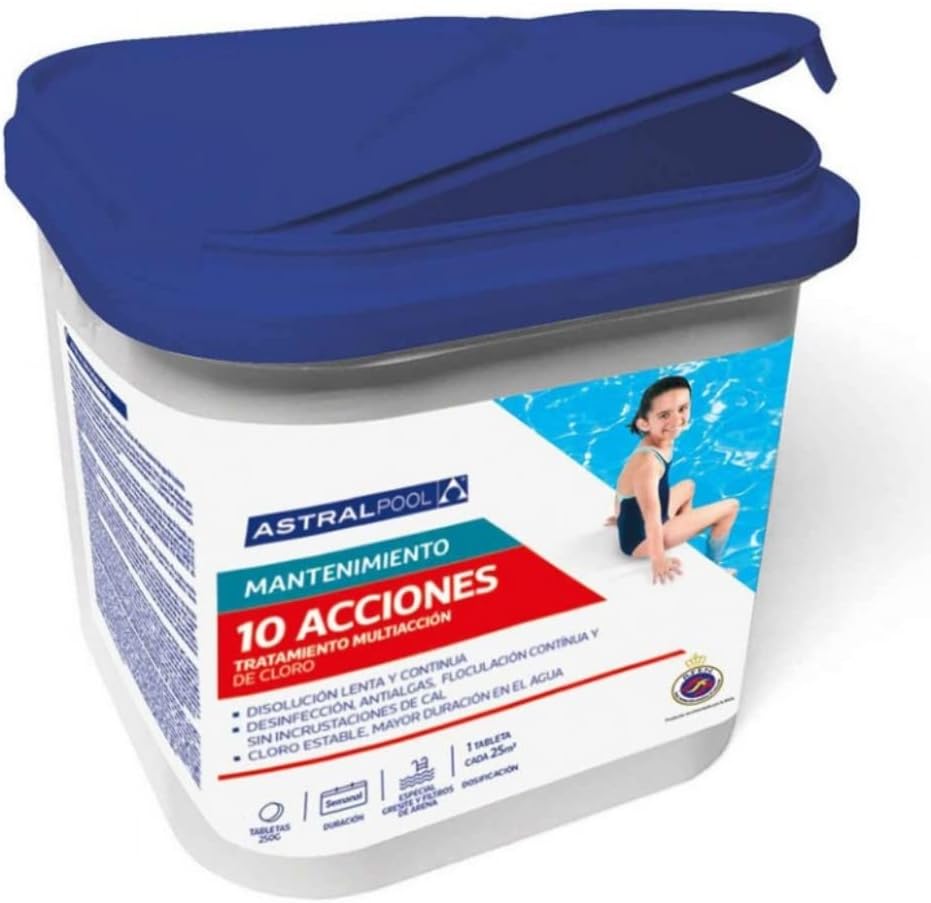Cloro 10 Acciones ASTRALPOOL de Disolución Lenta y Continua 5kg - Tratamiento Multiacción - Especial Gresites y Filtros de Arena