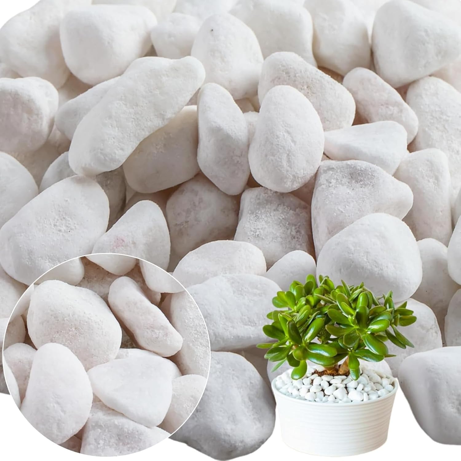 flonatur. Piedra mármol Canto rodado Blanco Saco, Piedra Decorativa para Jardin o Espacios Exteriores.