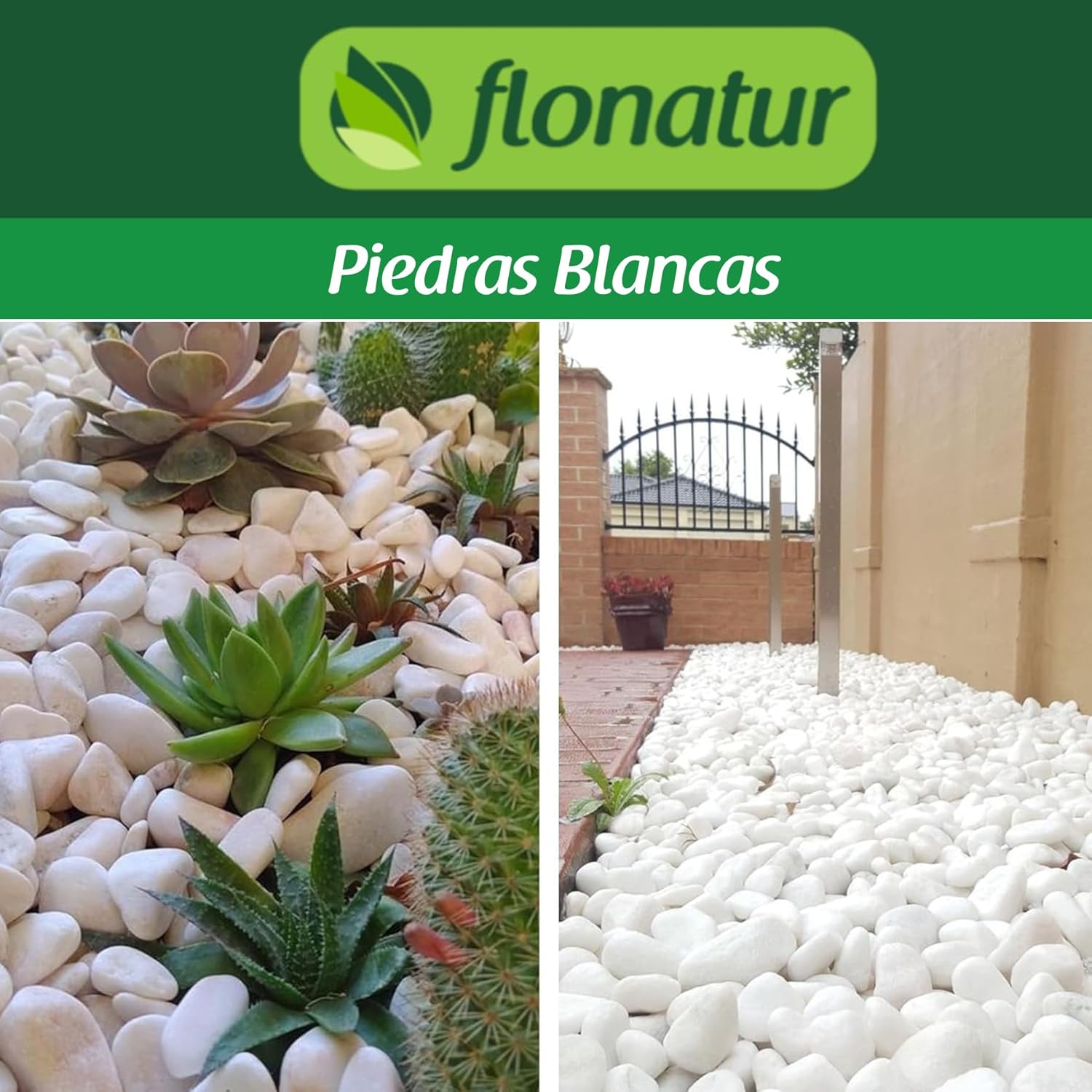 flonatur. Piedra mármol Canto rodado Blanco Saco, Piedra Decorativa para Jardin o Espacios Exteriores.