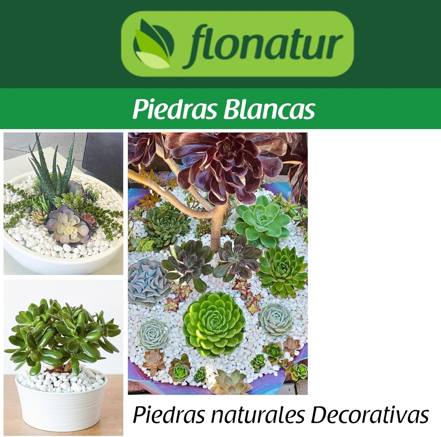 flonatur. Piedra mármol Canto rodado Blanco Saco, Piedra Decorativa para Jardin o Espacios Exteriores.