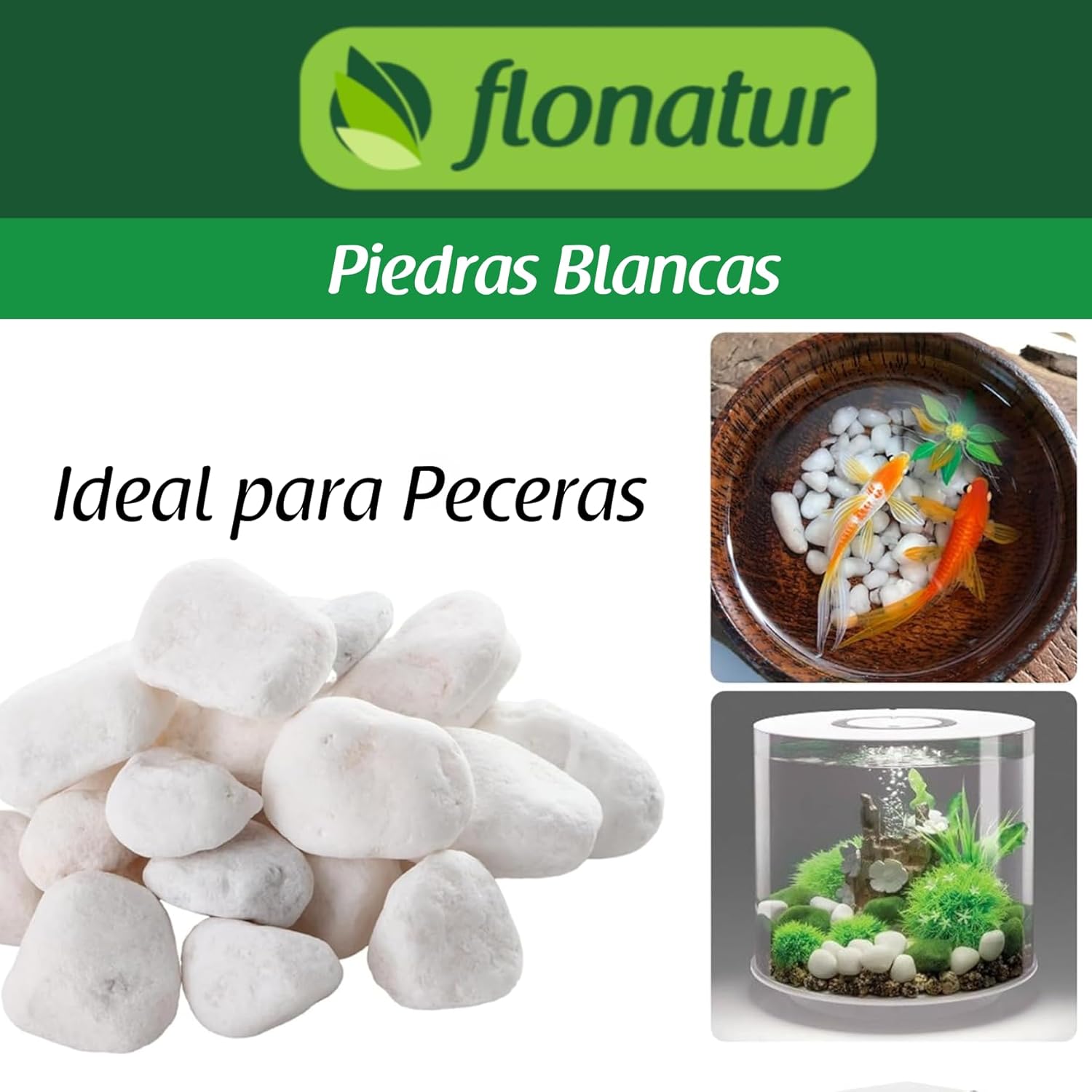 flonatur. Piedra mármol Canto rodado Blanco Saco, Piedra Decorativa para Jardin o Espacios Exteriores.
