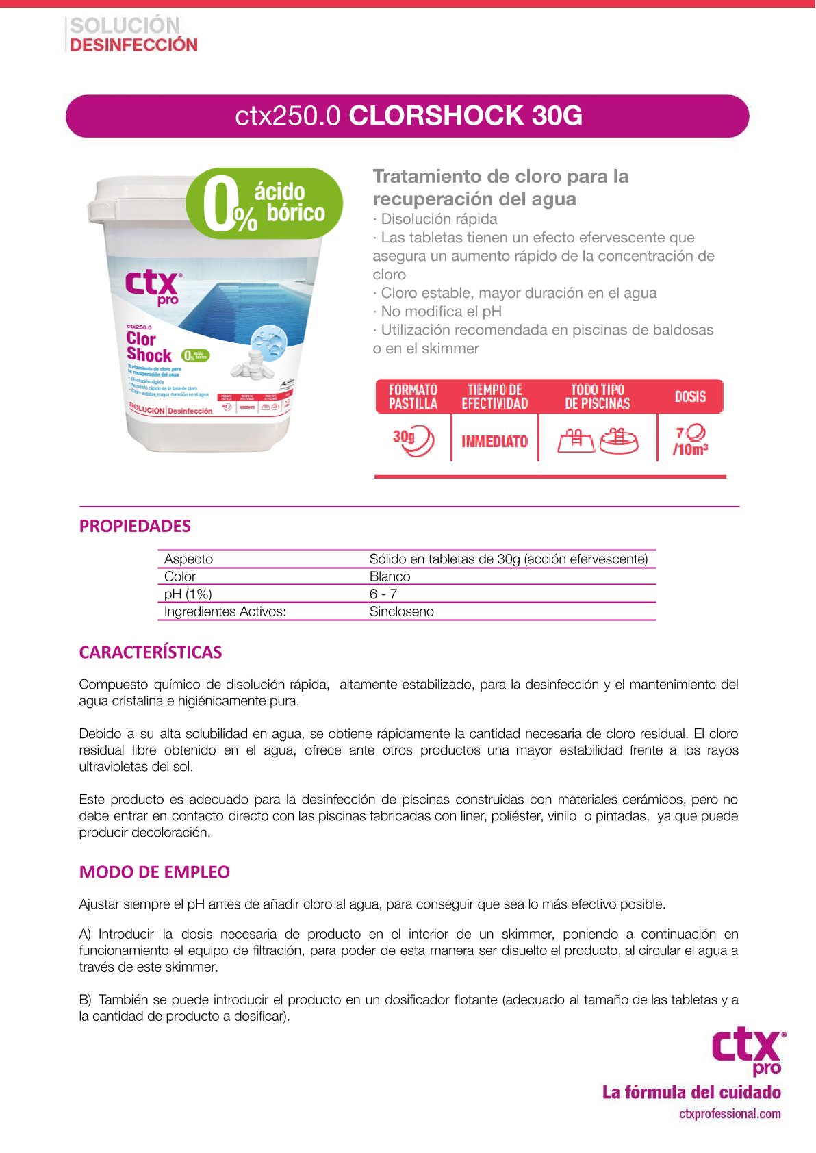 Cloro Choque En Pastillas 5Kg Ctx Pro - 250 0% Ácido Bórico Para Mantenimientos De Piscinas