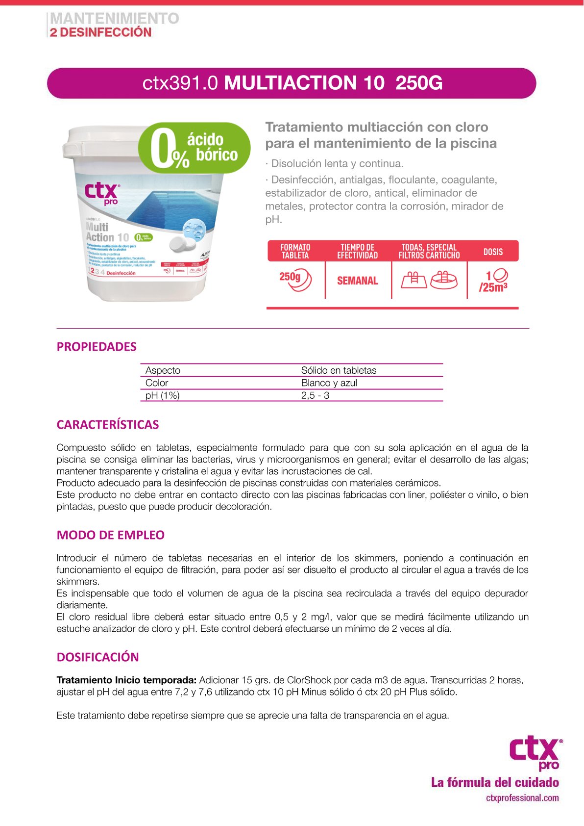 Cloro Multiacion 10 5 Kg 0% Acido Borico - 391 Ctx pro Para Mantenimiento De Piscinas