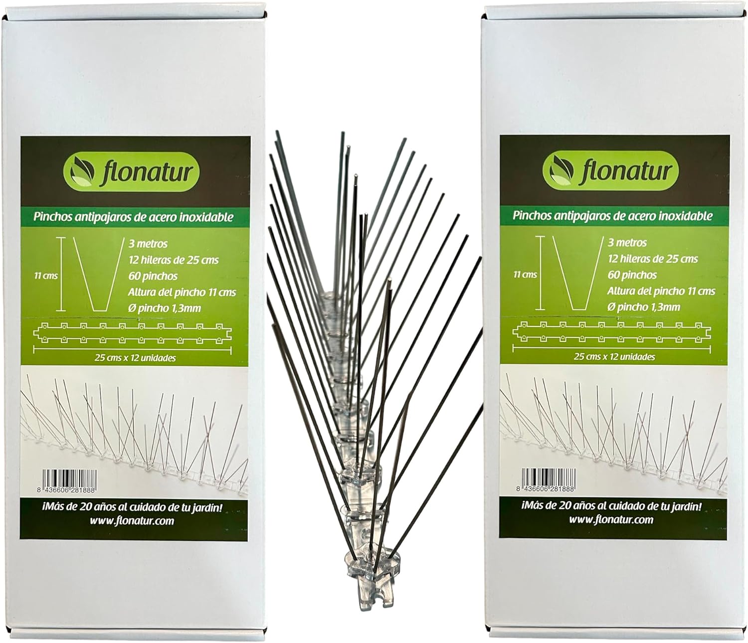 Pinchos Antipalomas de Acero Inoxidable, 3 Metros, Solución Eficaz para Repeler y espantar Todo Tipo de Aves, Cumple con la Ley protección Animal 2024, fácil instalación