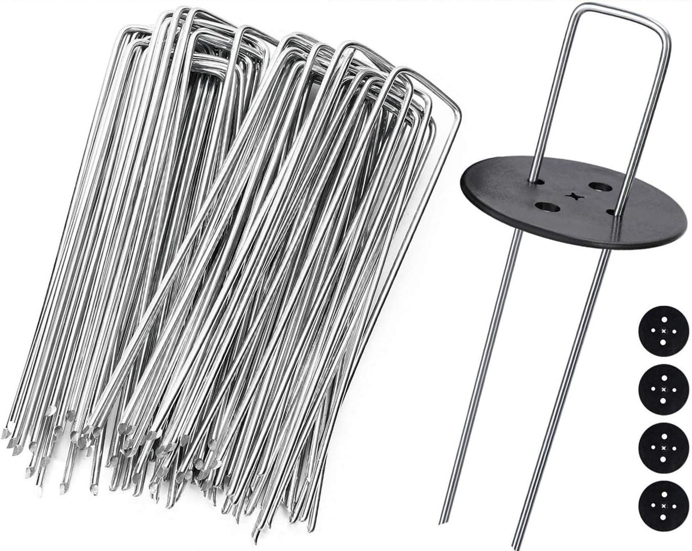 FLONATUR - Grapas para Césped Artificial - Camping Suelo Duro - Clavos Jardín - Anclaje Suelo con Arandelas - Metal Galvanizado en Caliente - Diámetro 3mm - Medida 15x3x15cm