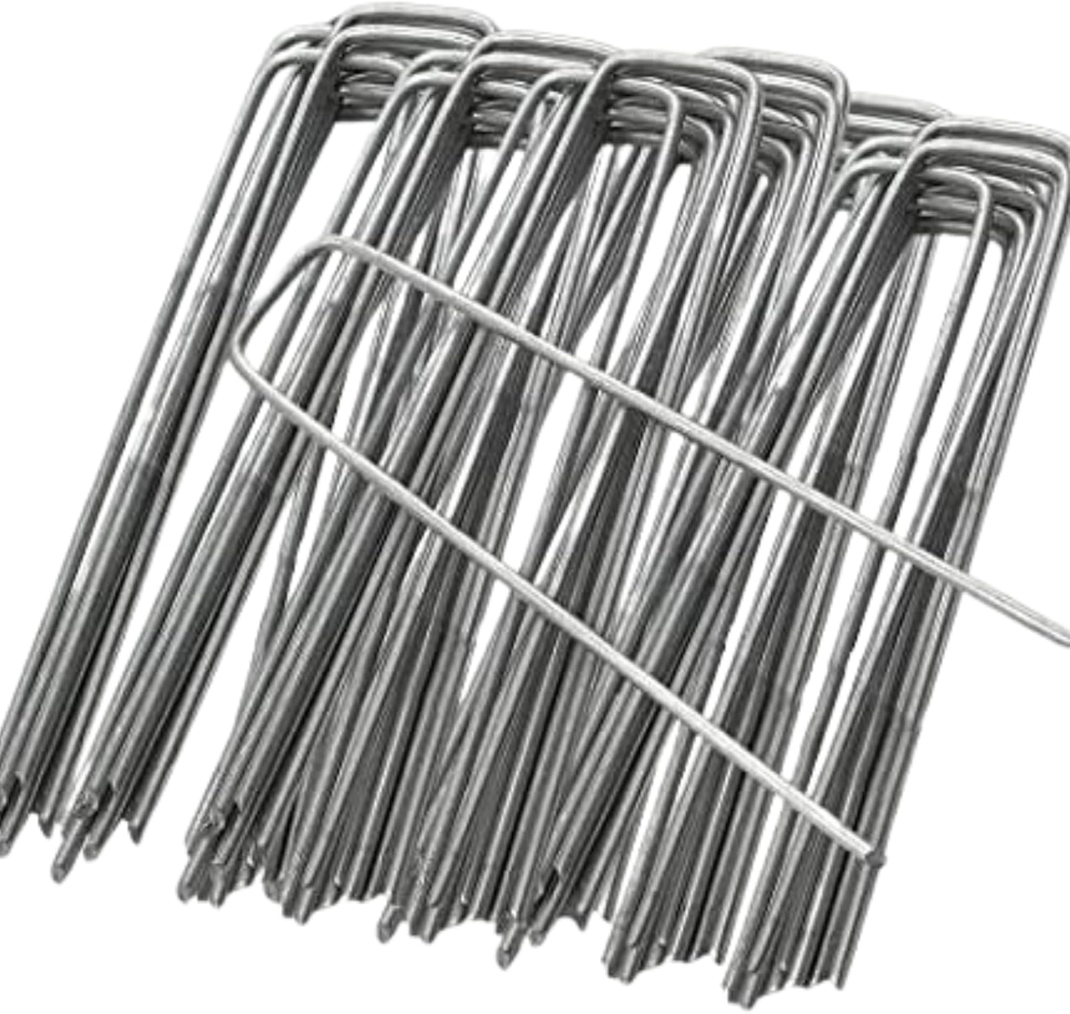 FLONATUR - Grapas para Césped Artificial - Camping Suelo Duro - Clavos Jardín - Anclaje Suelo con Arandelas - Metal Galvanizado en Caliente - Diámetro 3mm - Medida 15x3x15cm