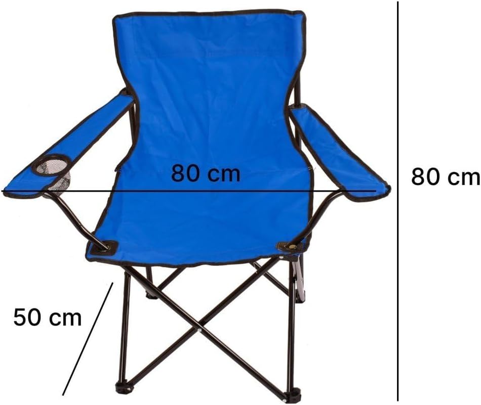 Silla de Camping Plegable de Acero con Reposabrazos y Funda con Asas- 80x80x50 cm, Resistente al Agua - Ideal para Exterior