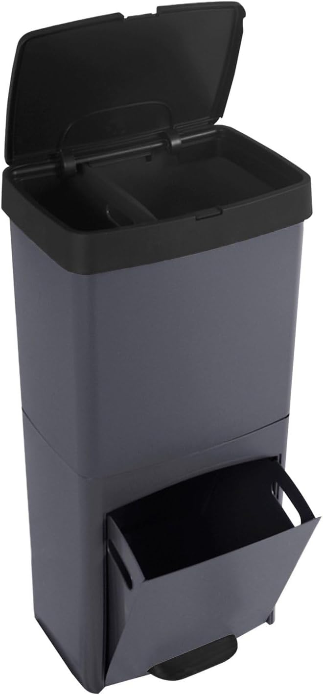 Cubo de Basura o Reciclaje 70L Premium: 3 Compartimentos para Gestión Eficiente de Residuos Ecológico,70 litros (Negro) Thayba