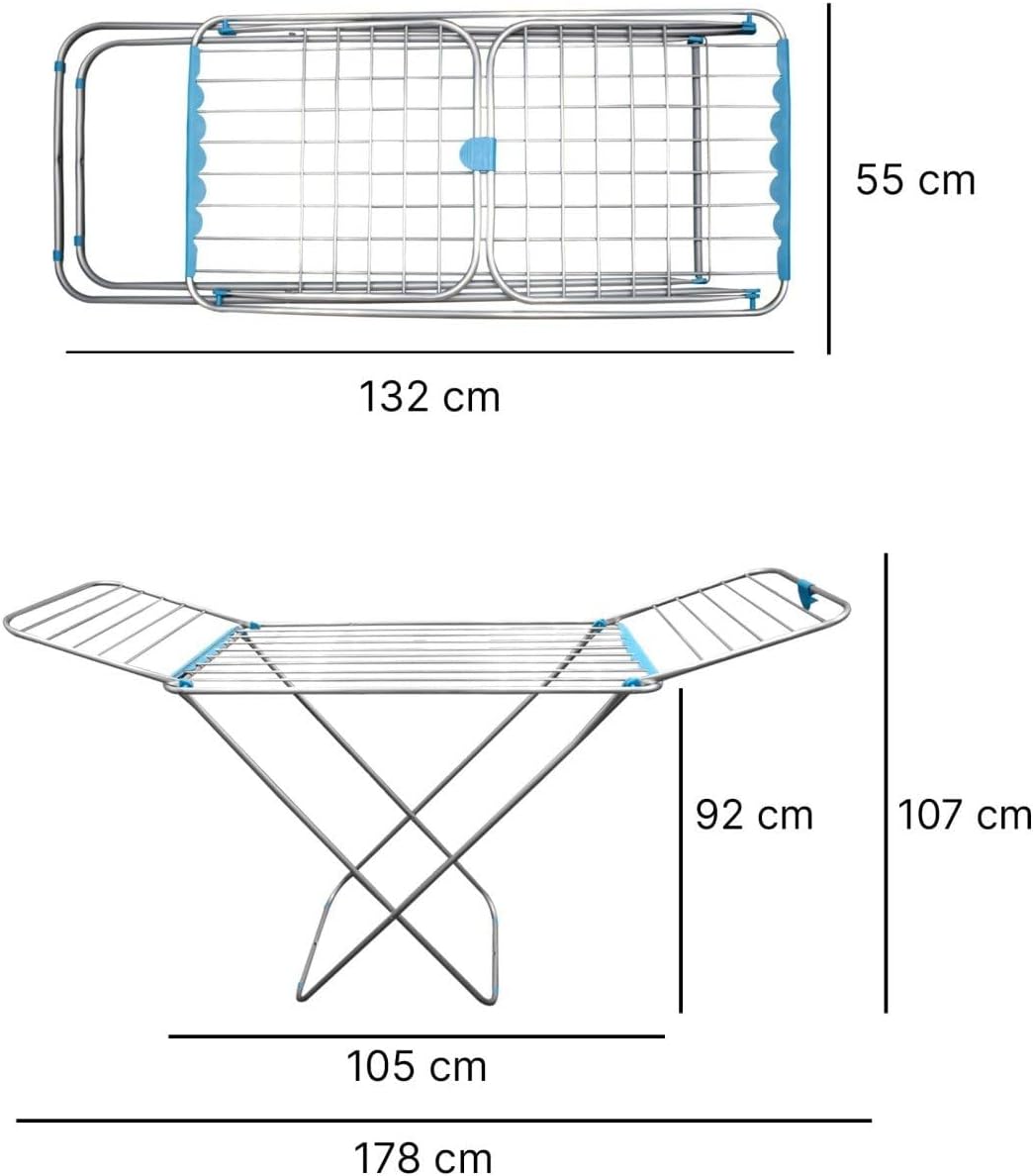 Tendedero de Aluminio con Capacidad de 20m Incluye 20 Pinzas Tendal Plegable con Varillas Gruesas y Resistente Plata