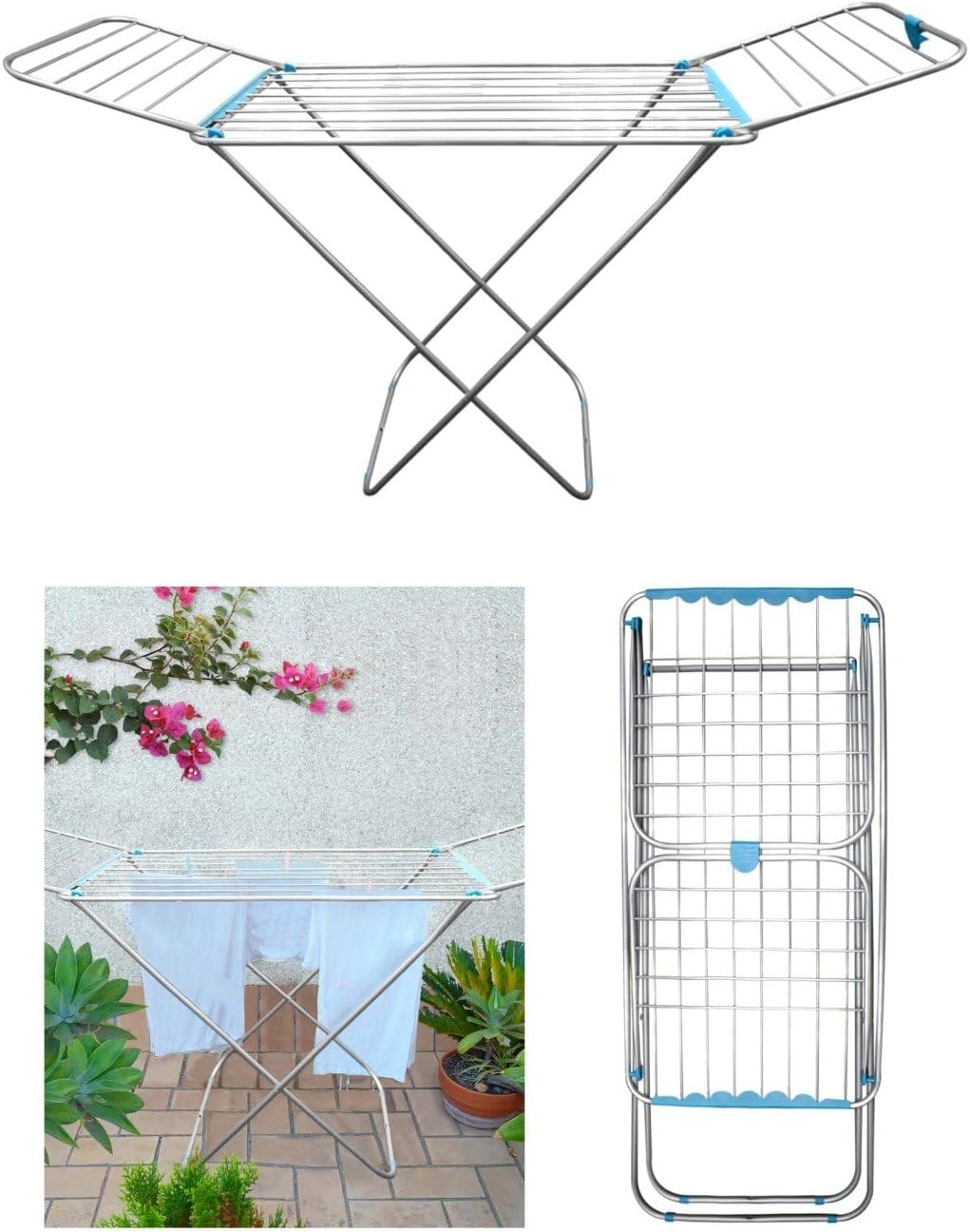Tendedero de Aluminio con Capacidad de 20m Incluye 20 Pinzas Tendal Plegable con Varillas Gruesas y Resistente Plata