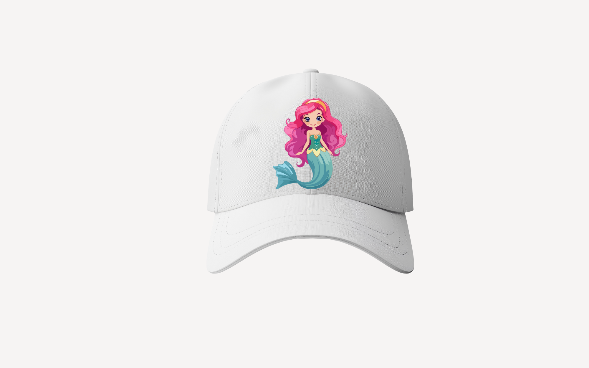  Mermaid with colorful pink hair custom cap