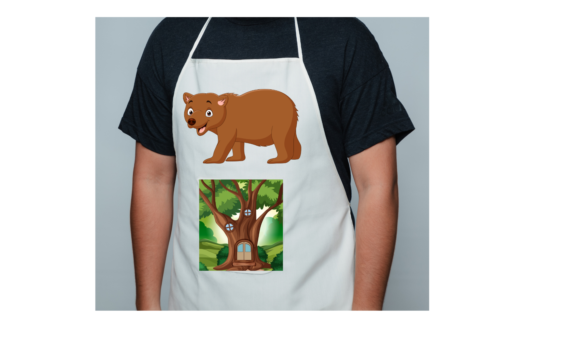 Apron with bear and forest design