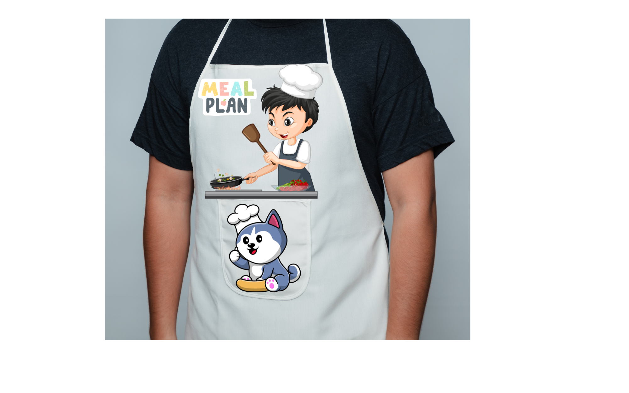 cute Apron with boy chef and his cat cooking