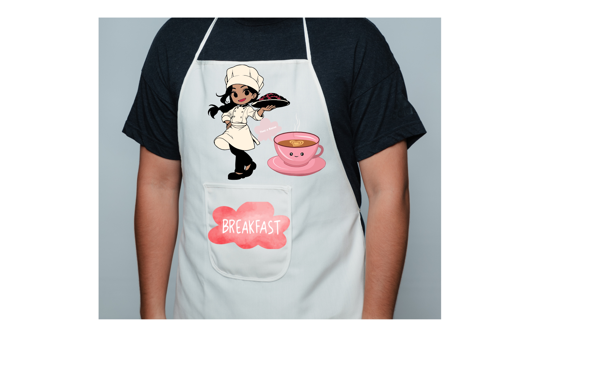 Apron with pretty girl chef and cup of coffee