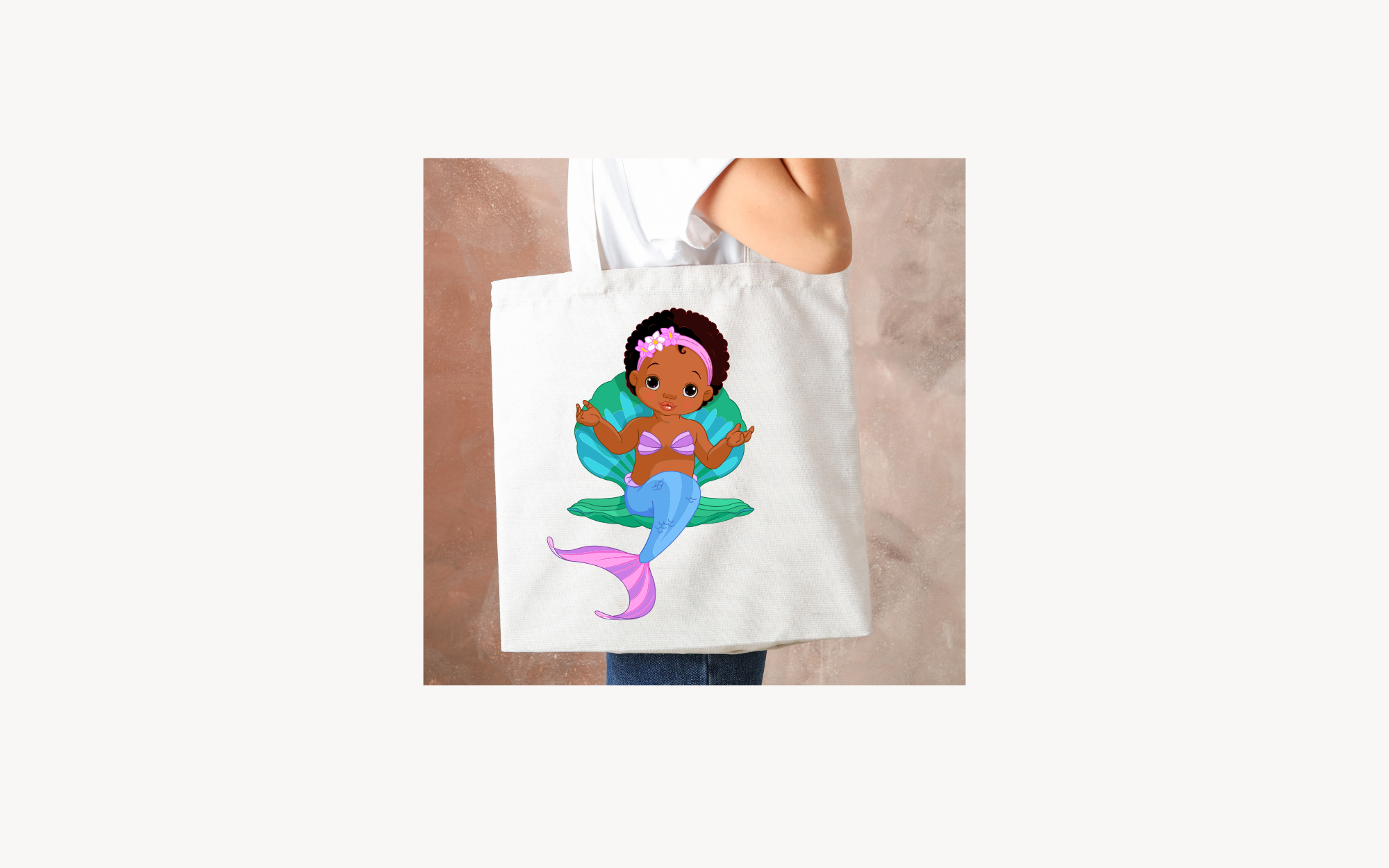Tote bag with little friendly mermaid