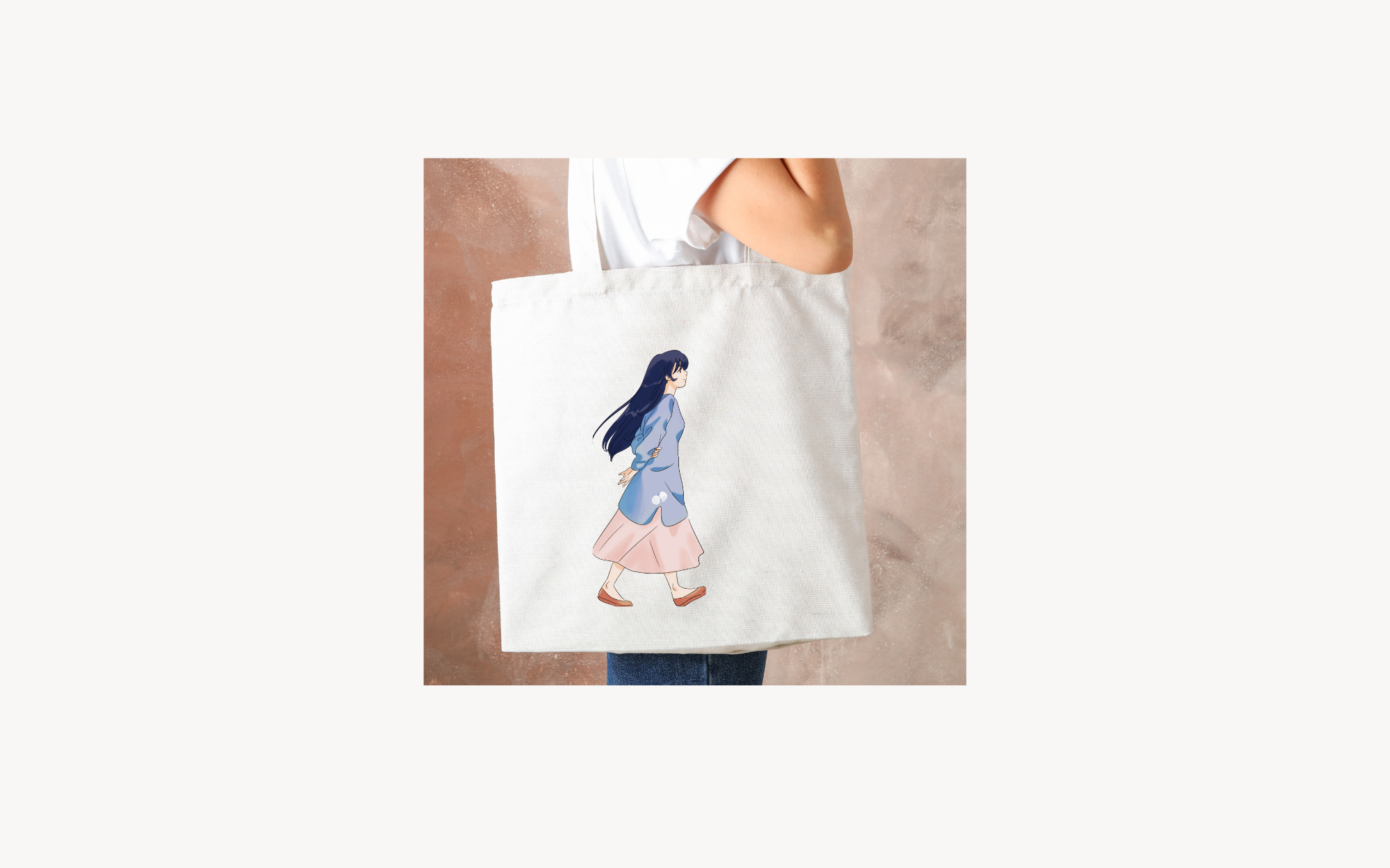 Tote bag with pretty girl walking