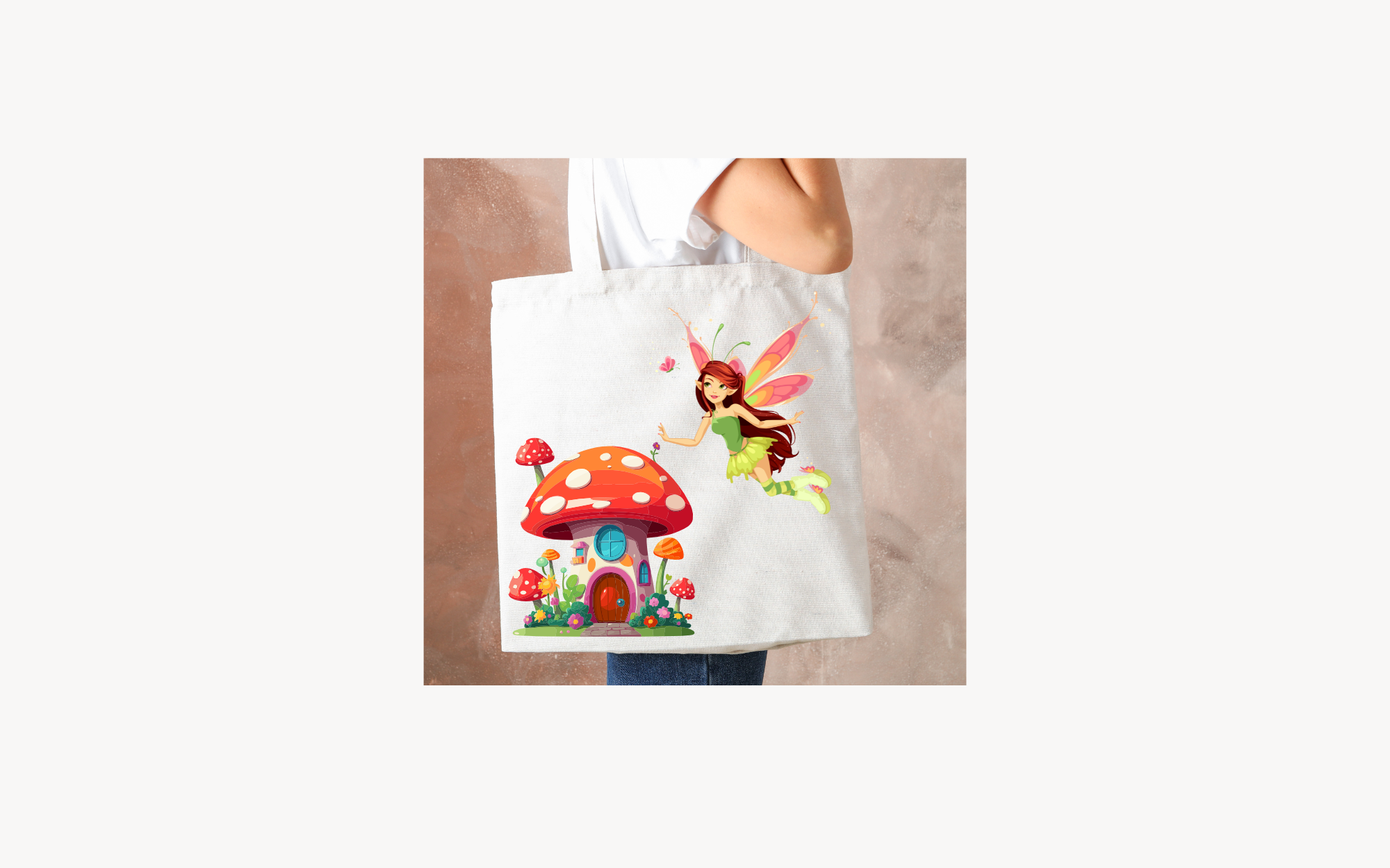 Tote Bag with pretty fairy dressed in green