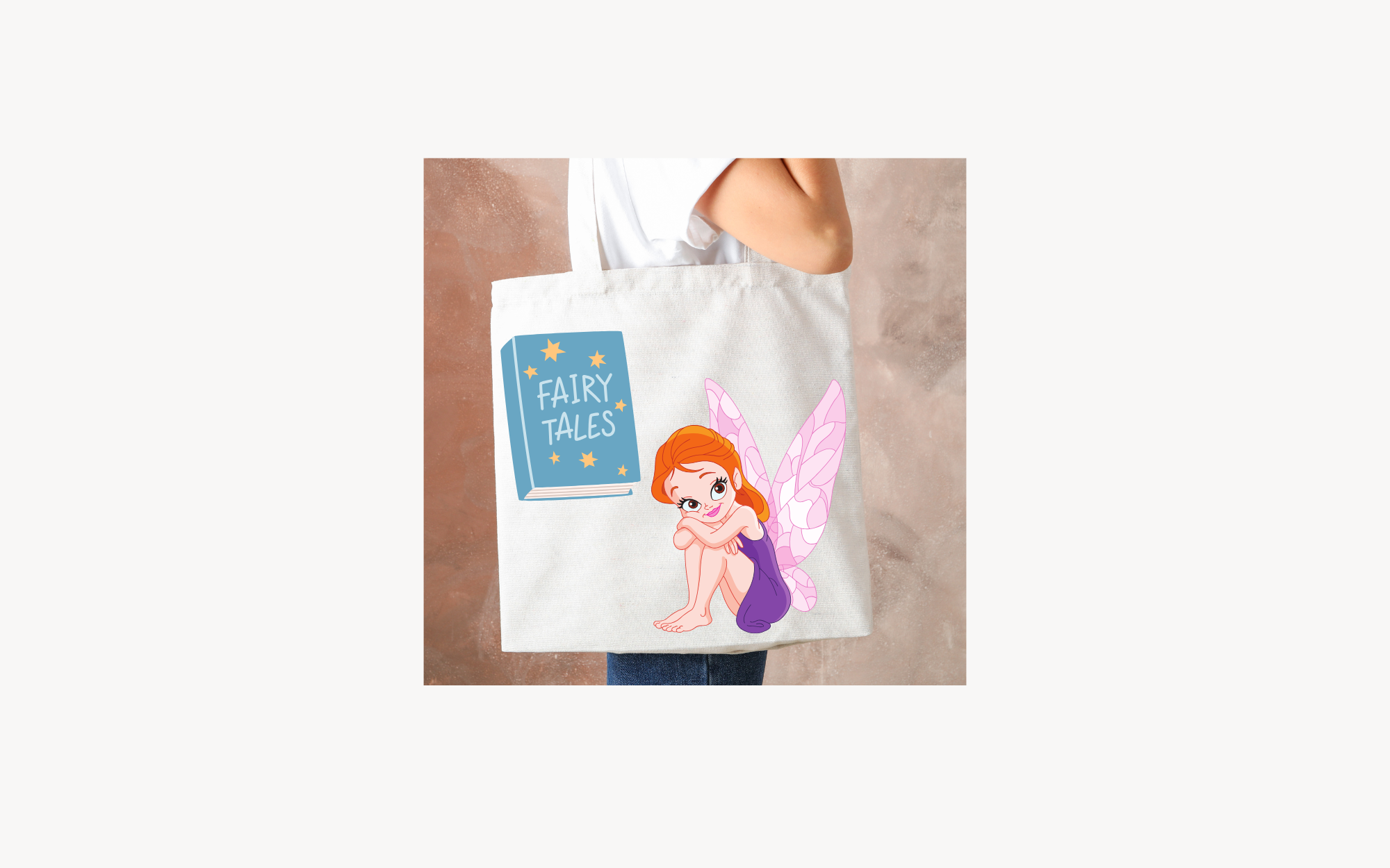 Tote Bag with cute fairy with a book of fairy tales