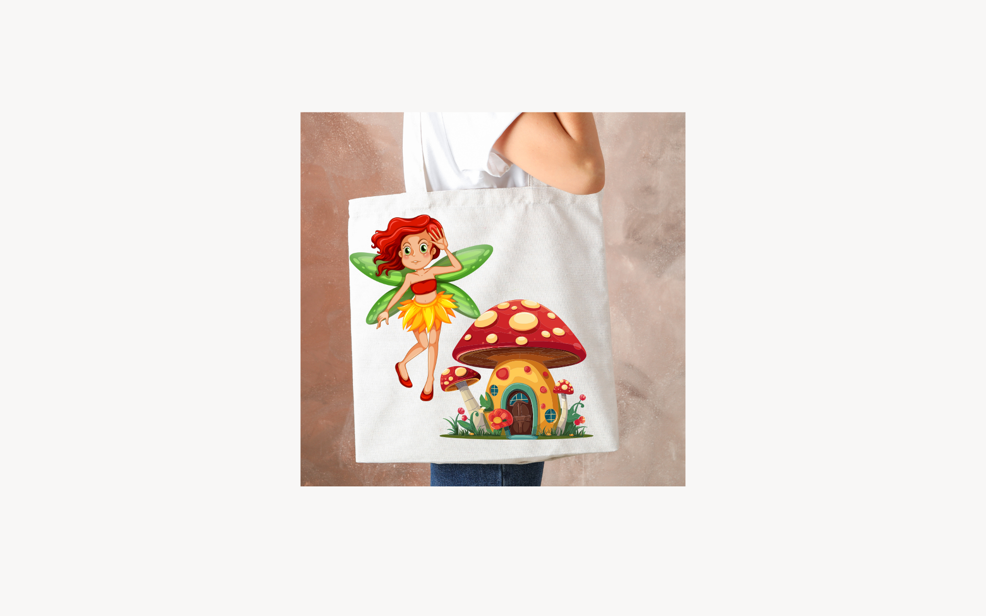 Tote Bag with fairy and mushroom house