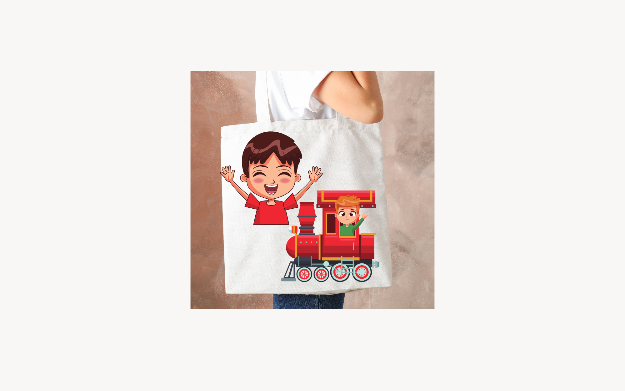 cute Tote Bag of kids with a train