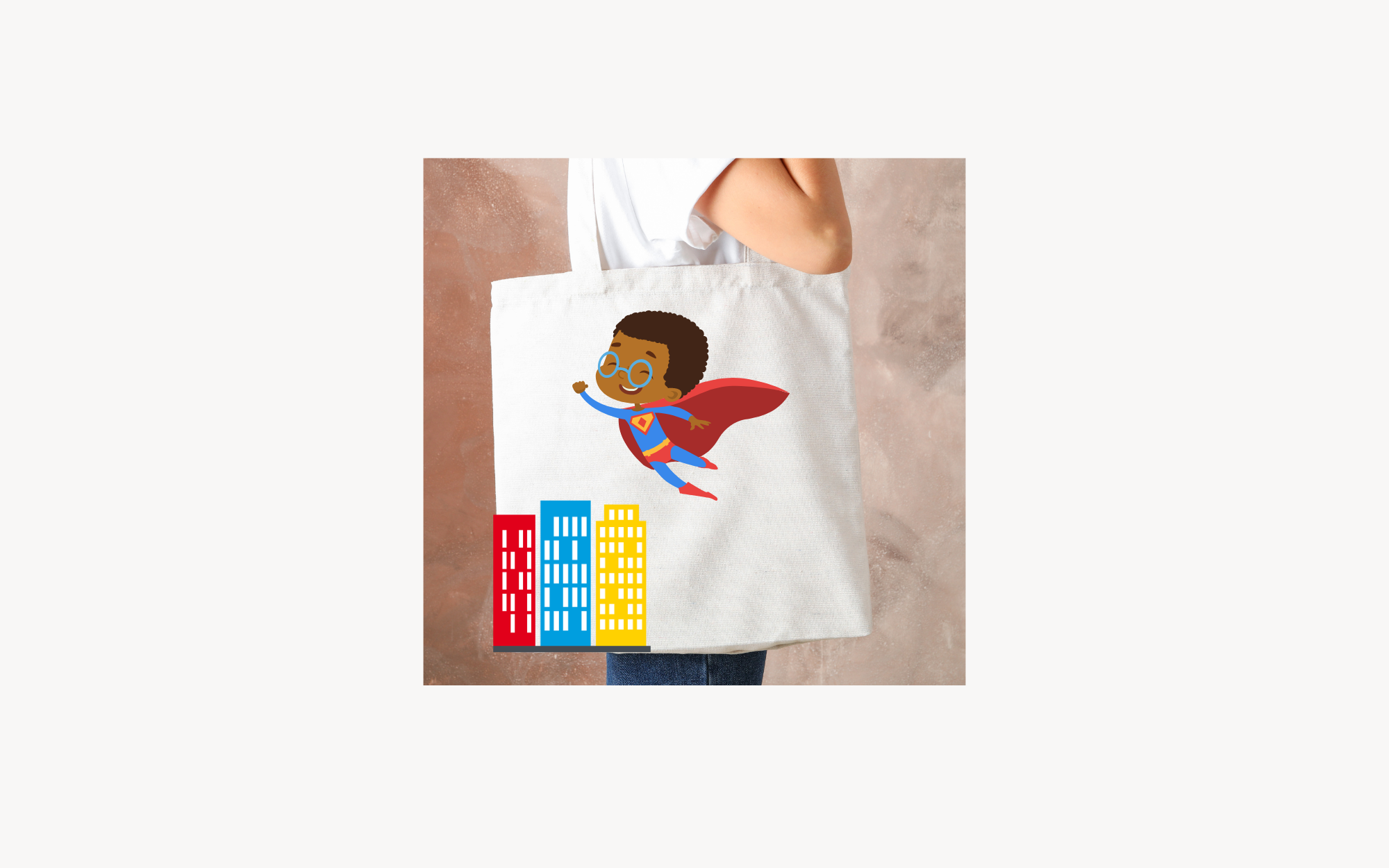 little boy superhero flying designTote Bag