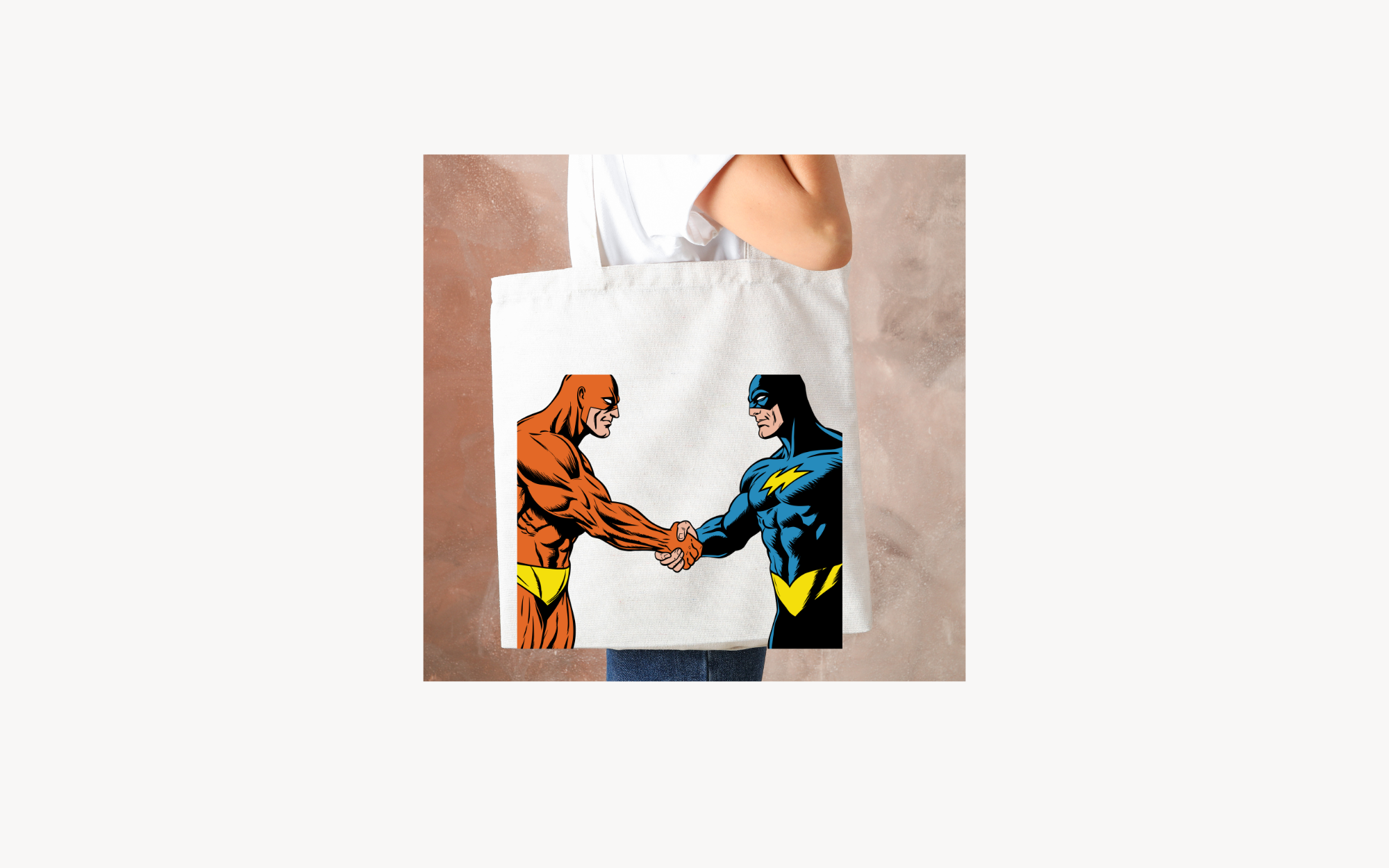 Tote Bag showing cool design of two superhero's
