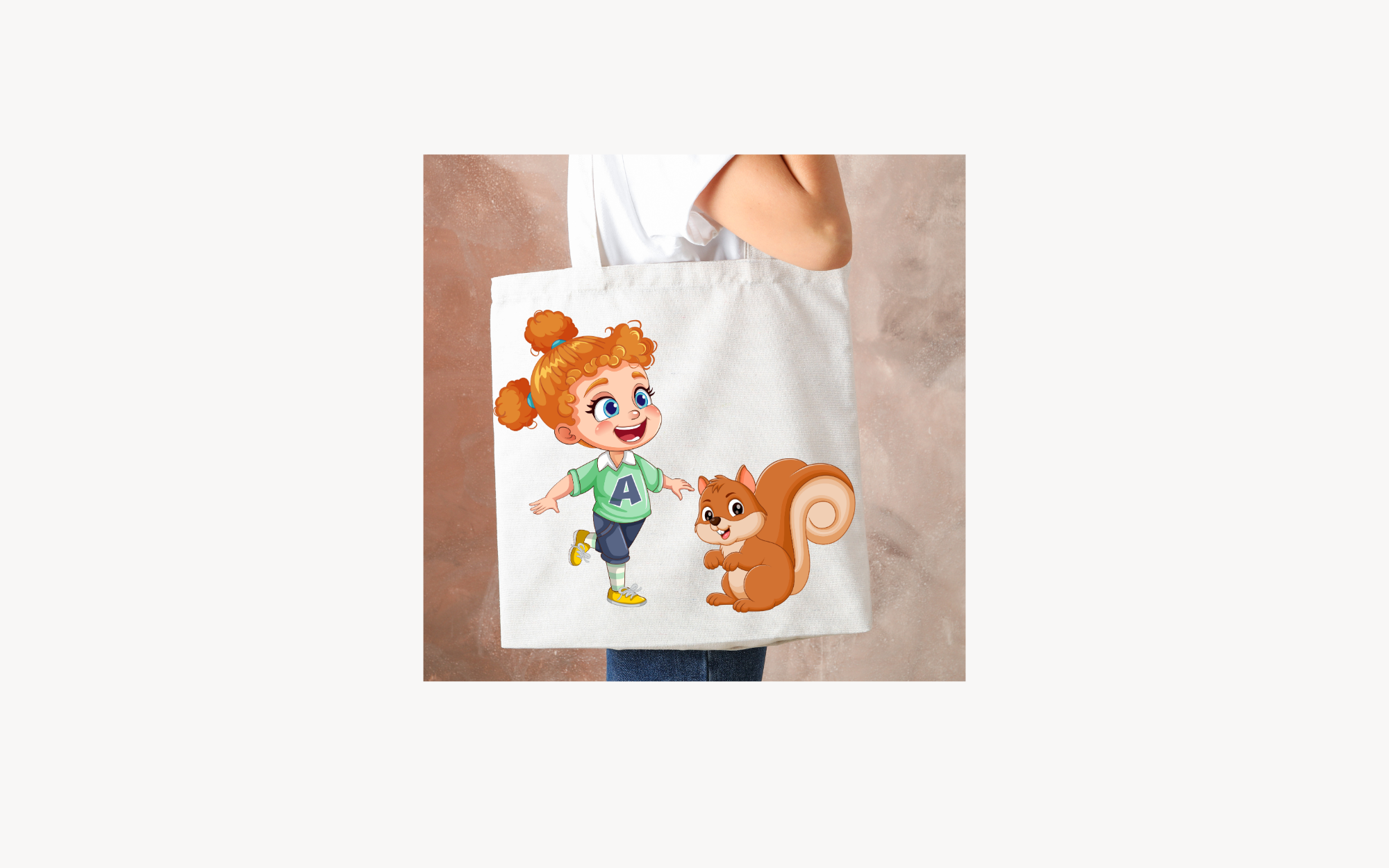 Cute girl playing with squirrel Tote Bag