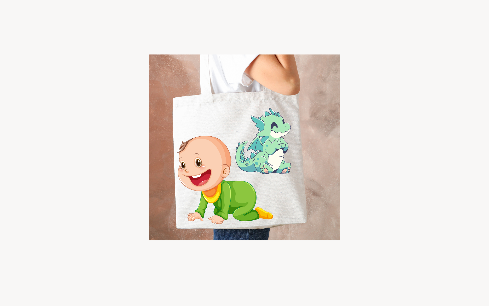 Adorable Tote Bag showing a baby and dragon