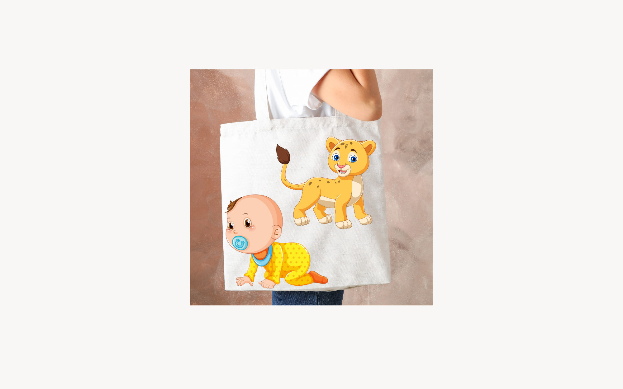 Tote Bag with little baby and a baby animal