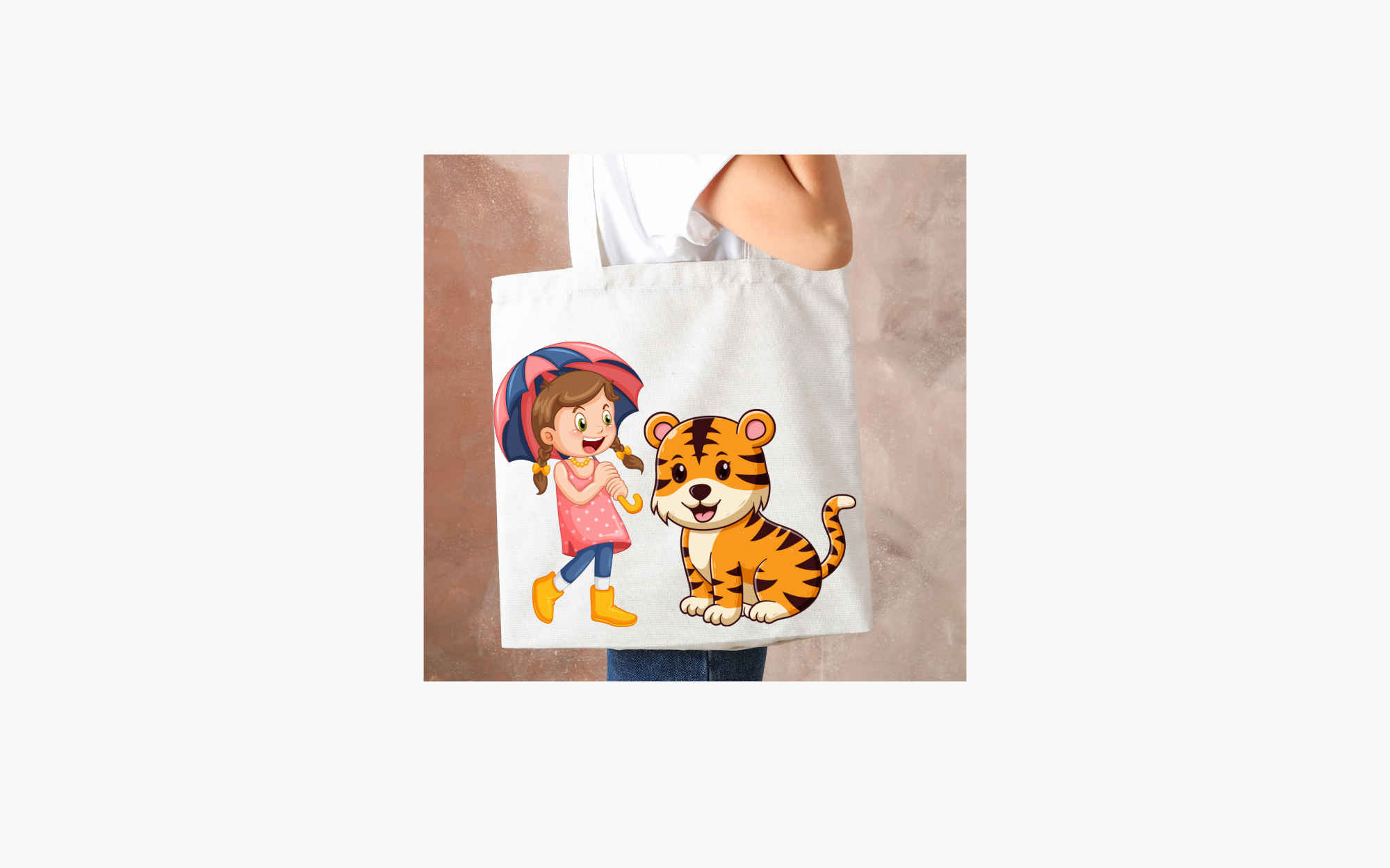 Tote Bag with girl and friendly tiger