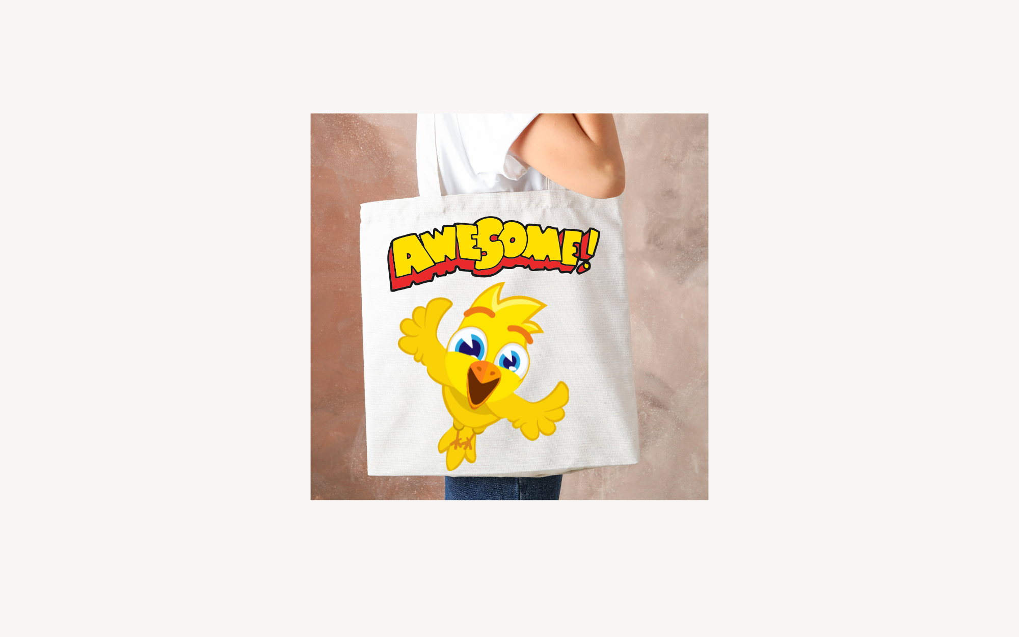 Tote Bag with super fun design of a yellow bird
