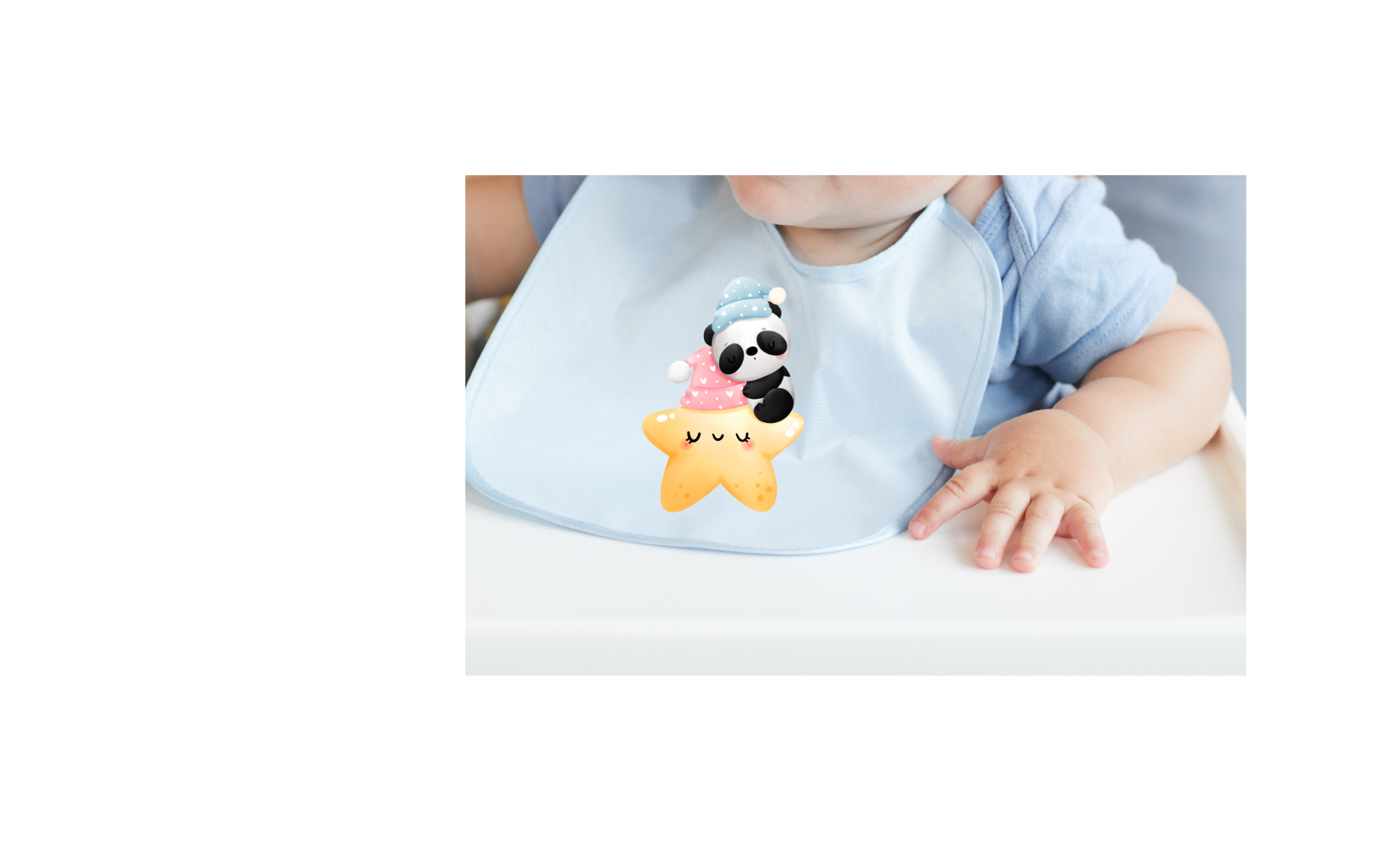Baby Bib with cute panda design hugging a star