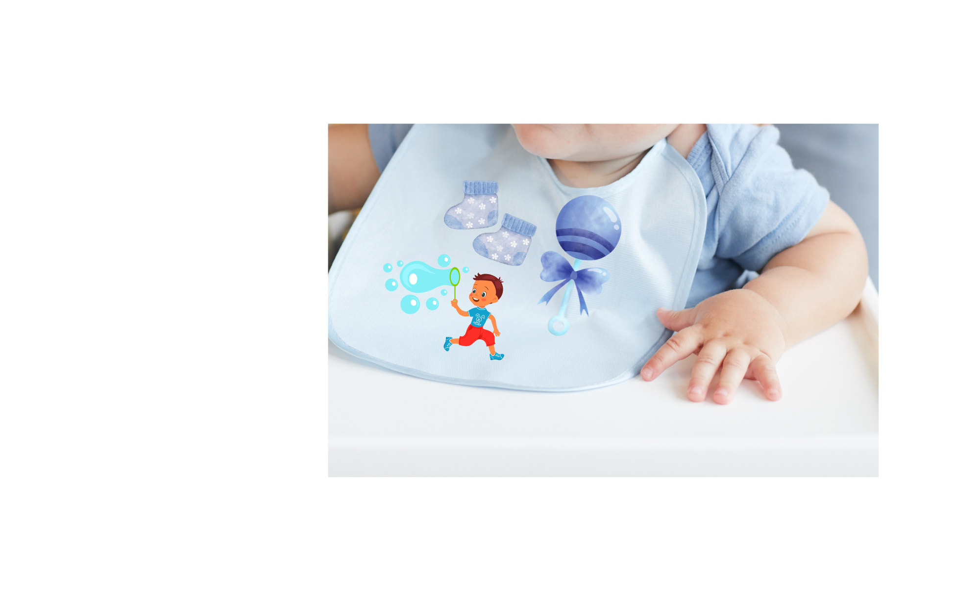 Baby Bib with friendly design of bubbles and toys
