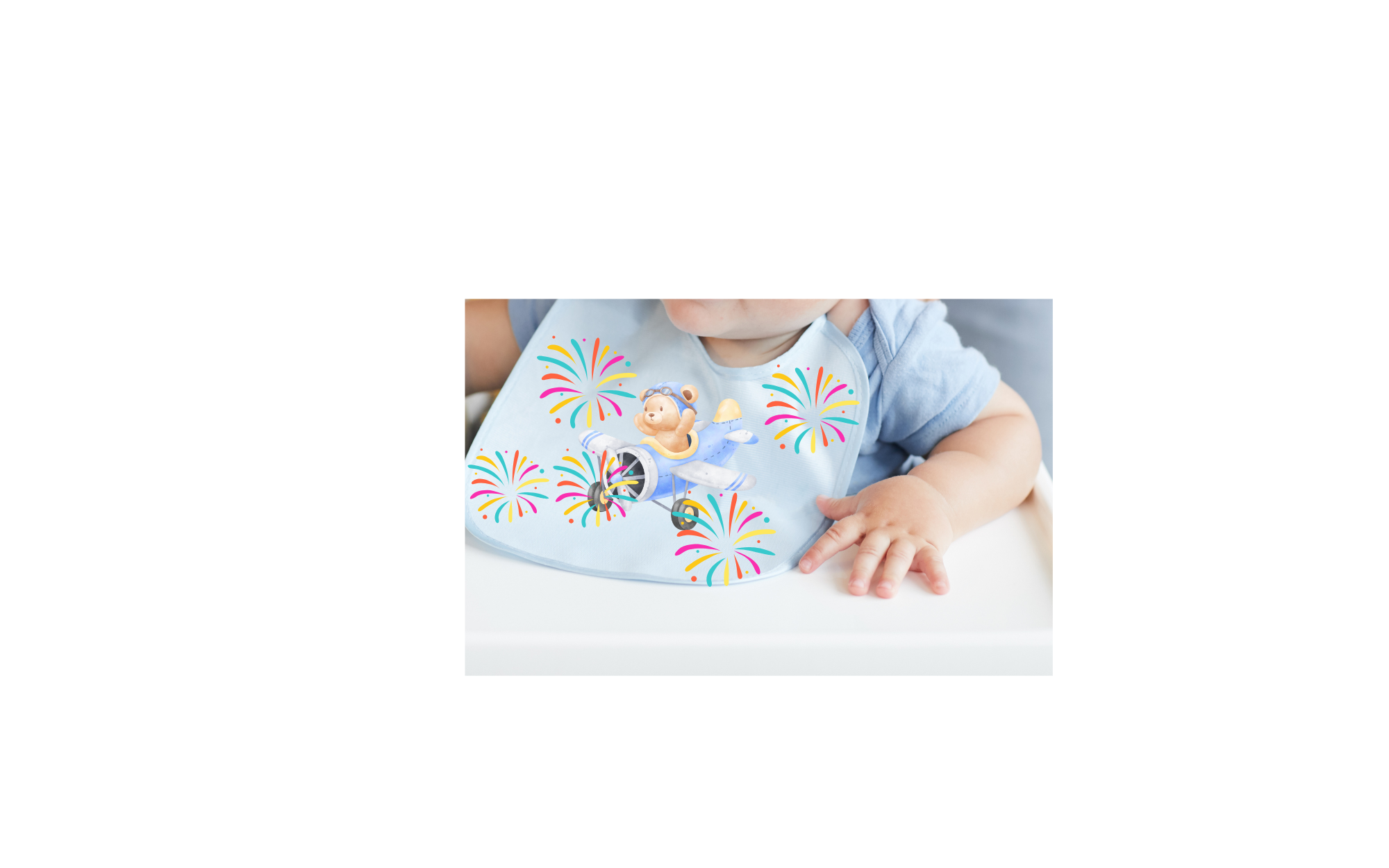 Baby Bib with tiny bear in airplane soaring design