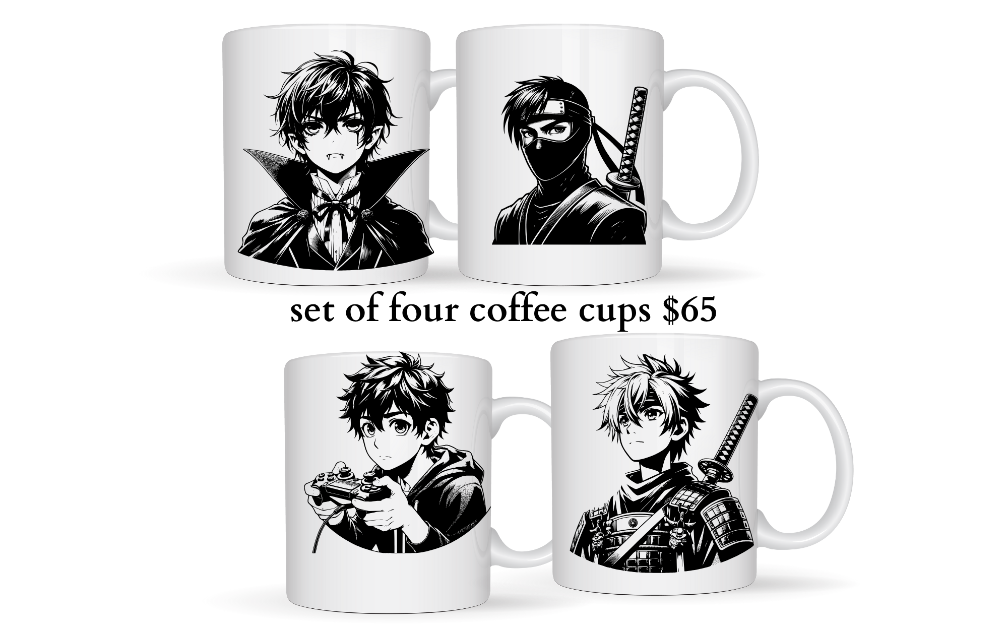 set of four coffee cups