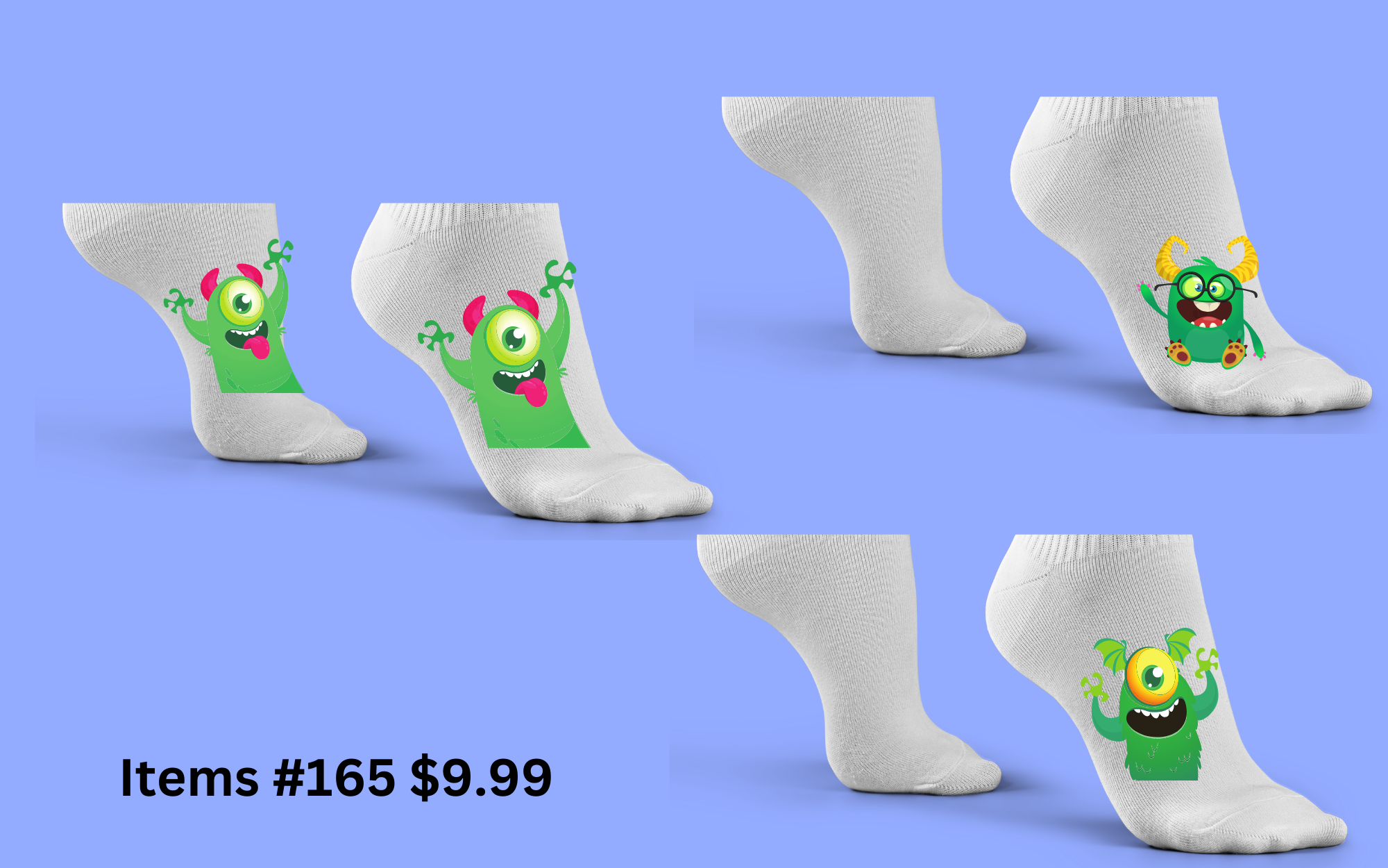 Fun custom green monster pack of socks