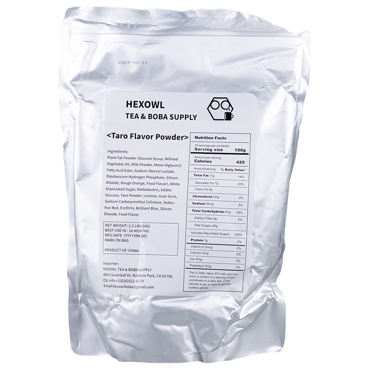 Polvo de sabor taro marca Hexowl