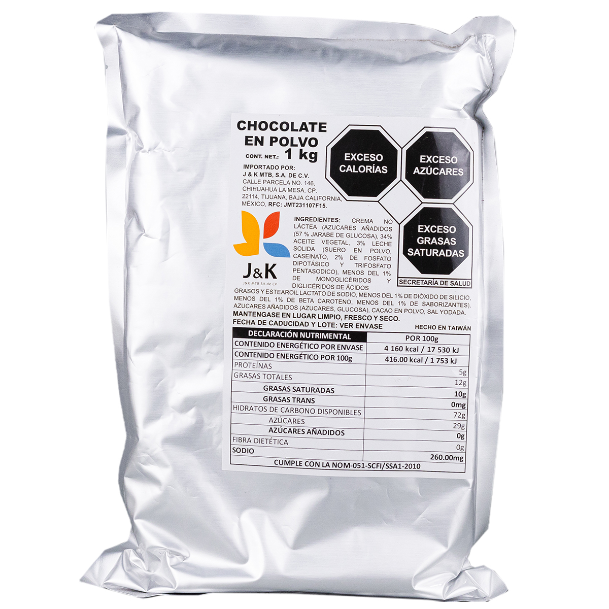 Chocolate en polvo 1 kg marca J&K