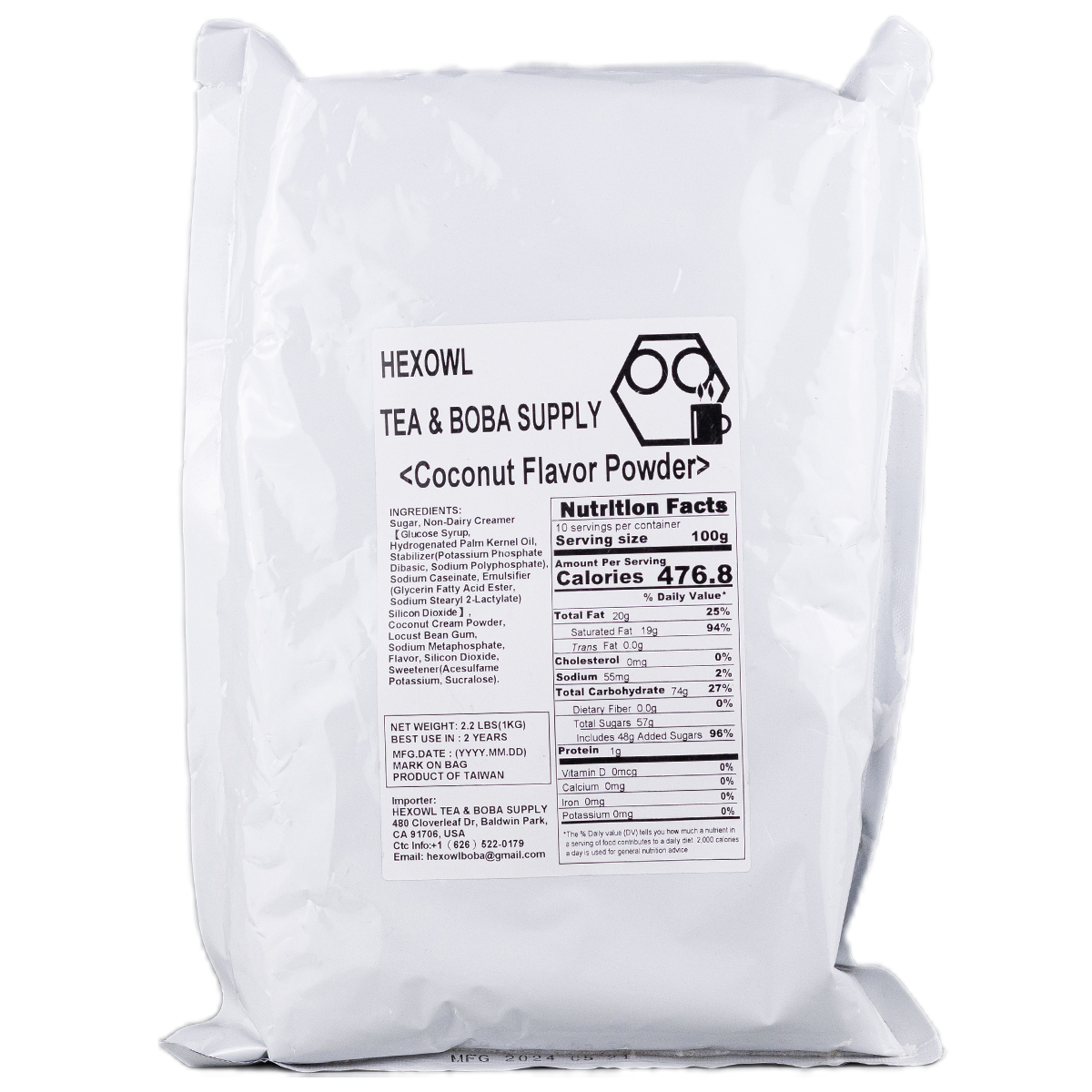 Polvo sabor coco para té y boba marca Hexowl
