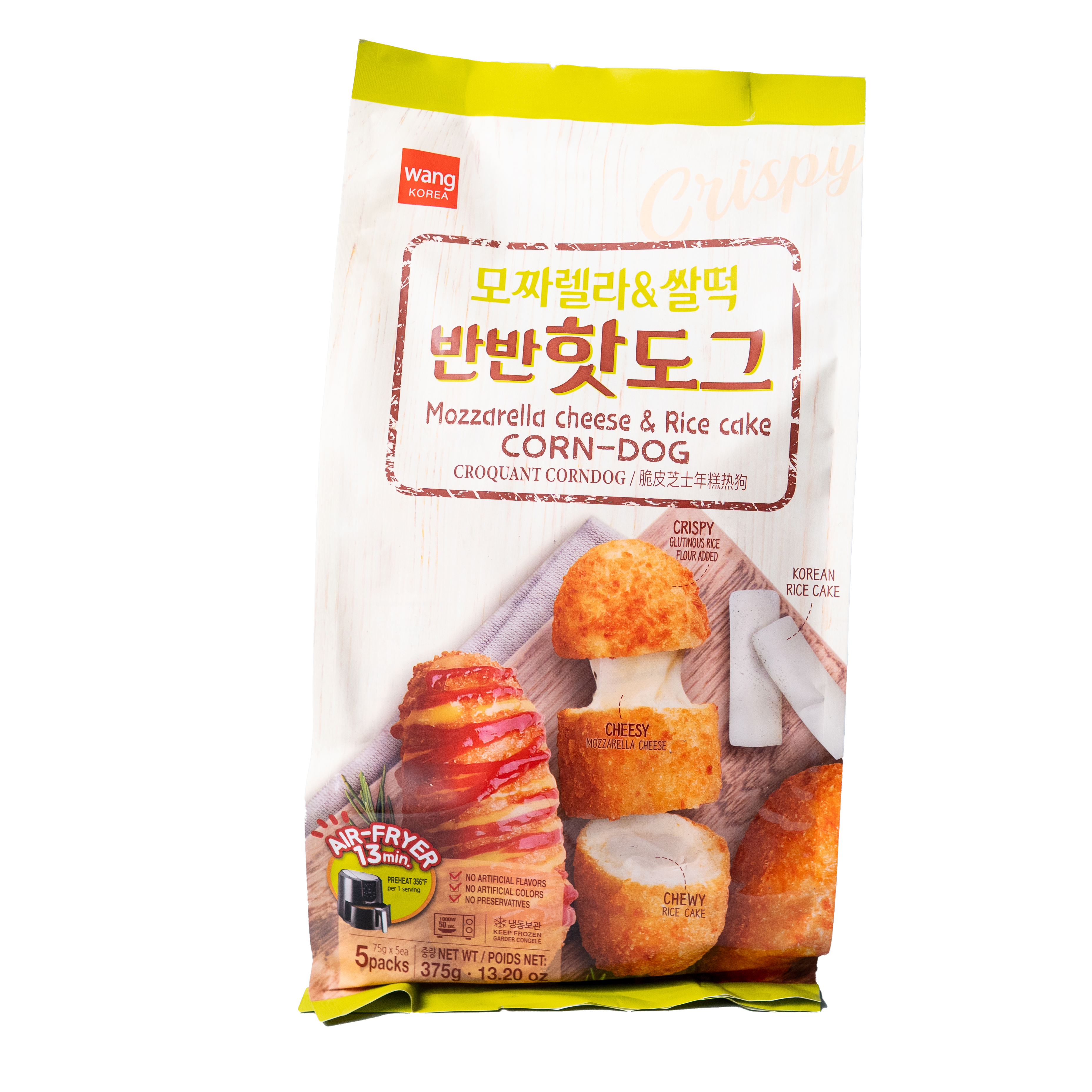 Corn dog de queso mozzarella y pastel de arroz